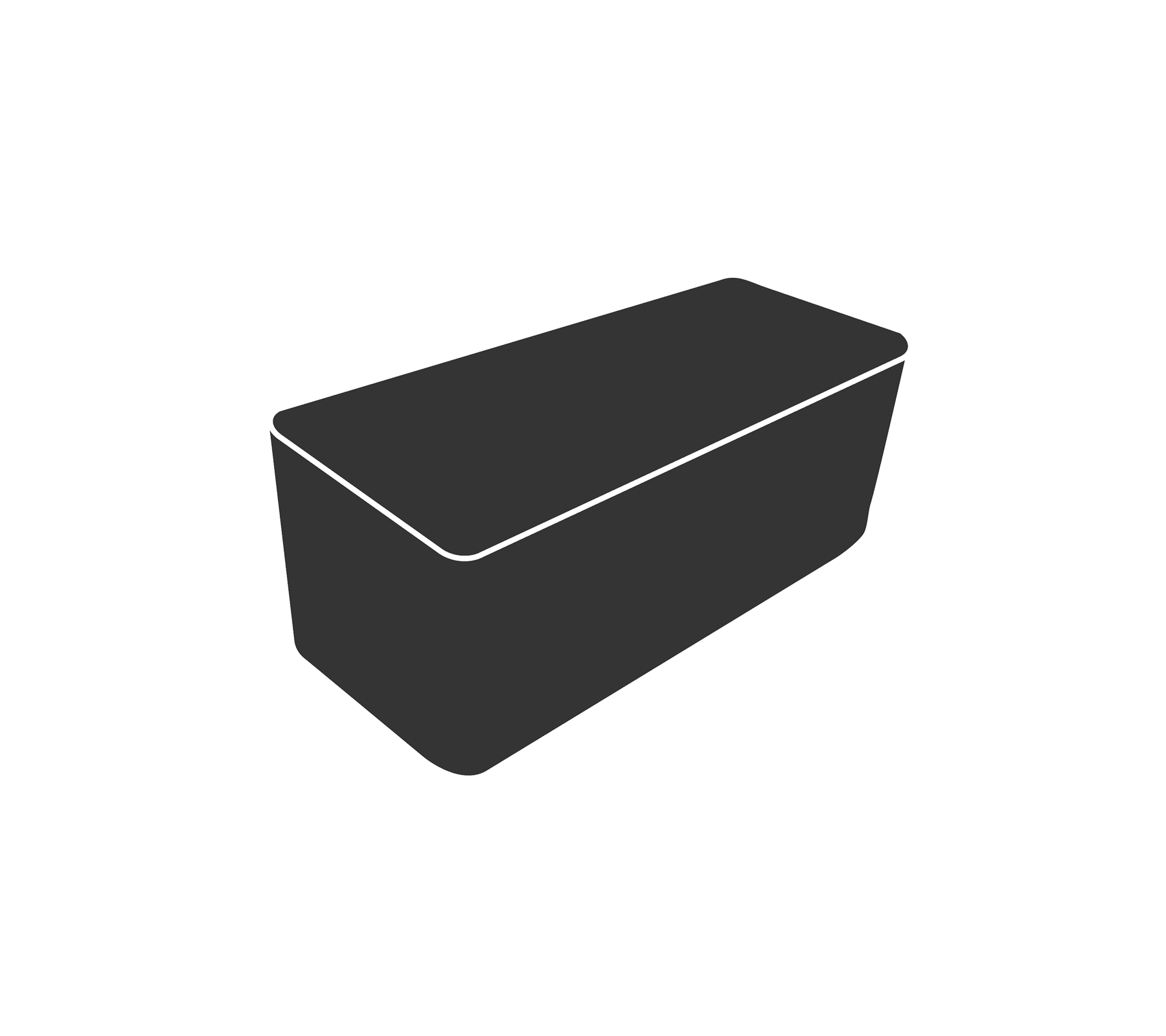 Rechthoekige container met een gladde oppervlakte en een vlak deksel, ontworpen voor veelzijdige opslag.