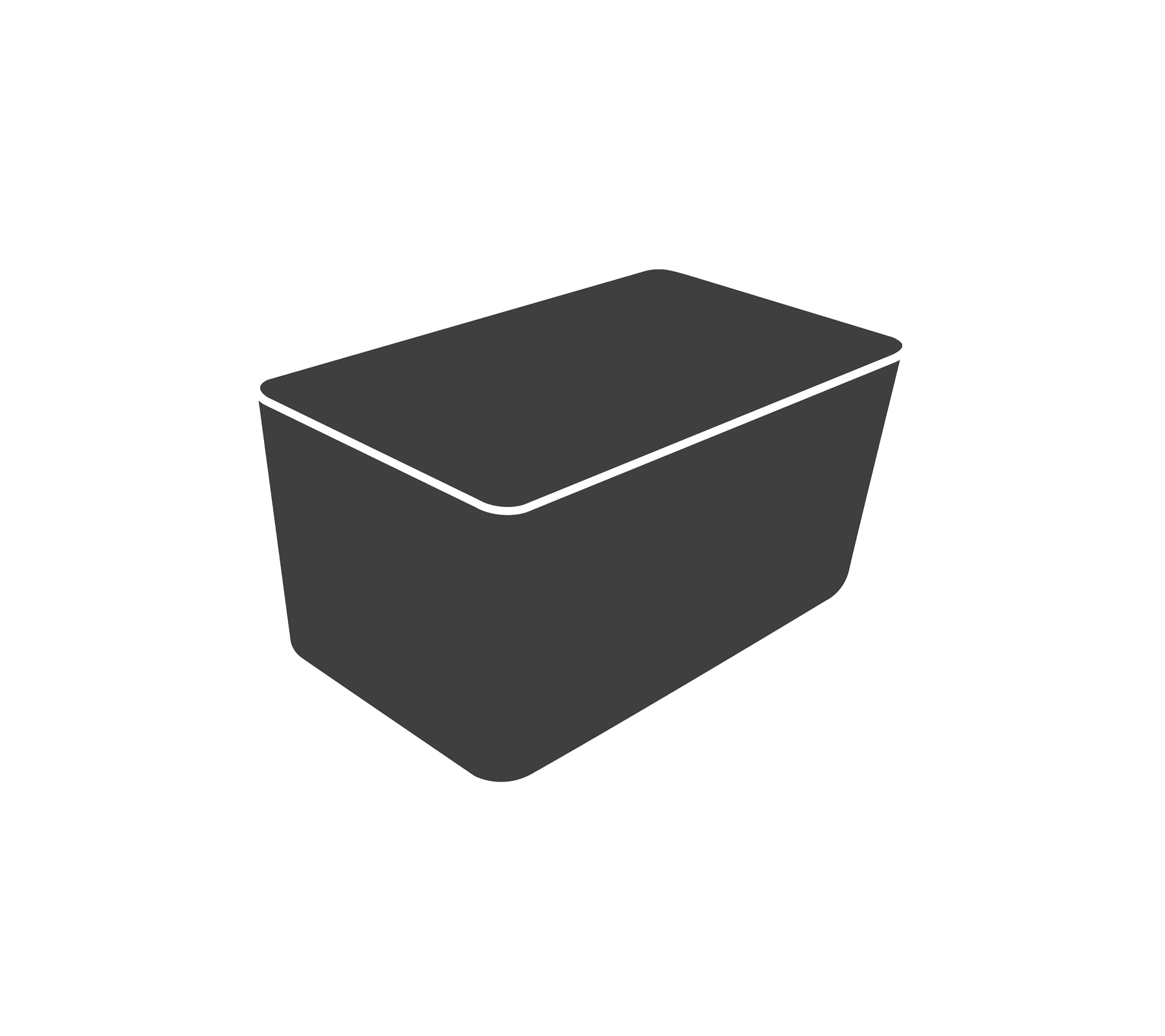 Een eenvoudige, rechthoekige container met een schuin deksel, ontworpen voor opslag en organisatie. Ideaal voor verschillende toepassingen in huis of op kantoor.
