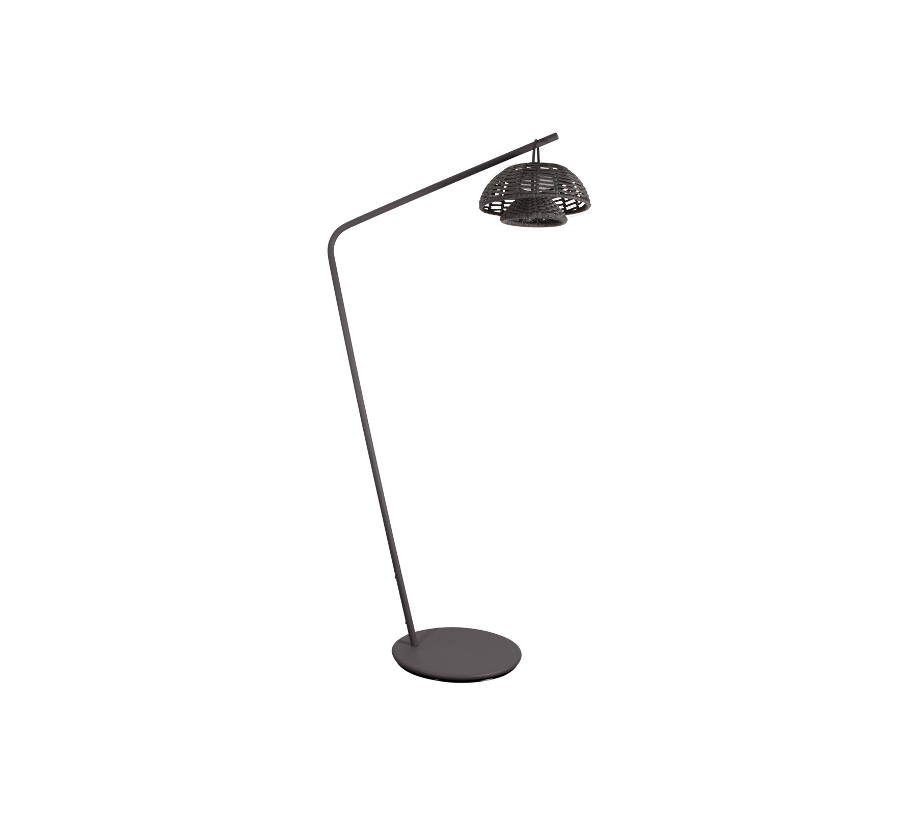 Moderne vloerlamp met een slanke, gebogen body en een stijlvolle kap, die gerichte verlichting biedt voor verschillende settings.