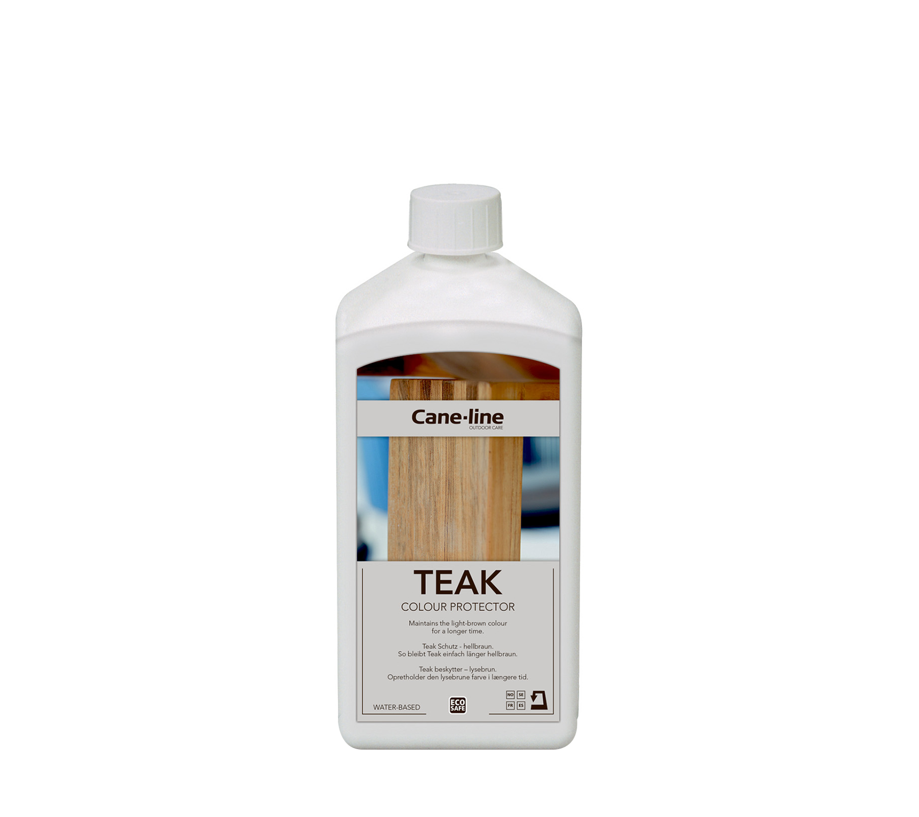 Container van teak kleur beschermmiddel van Cane-line, ontworpen om het uiterlijk van teak houtoppervlakken te behouden en te verbeteren.
