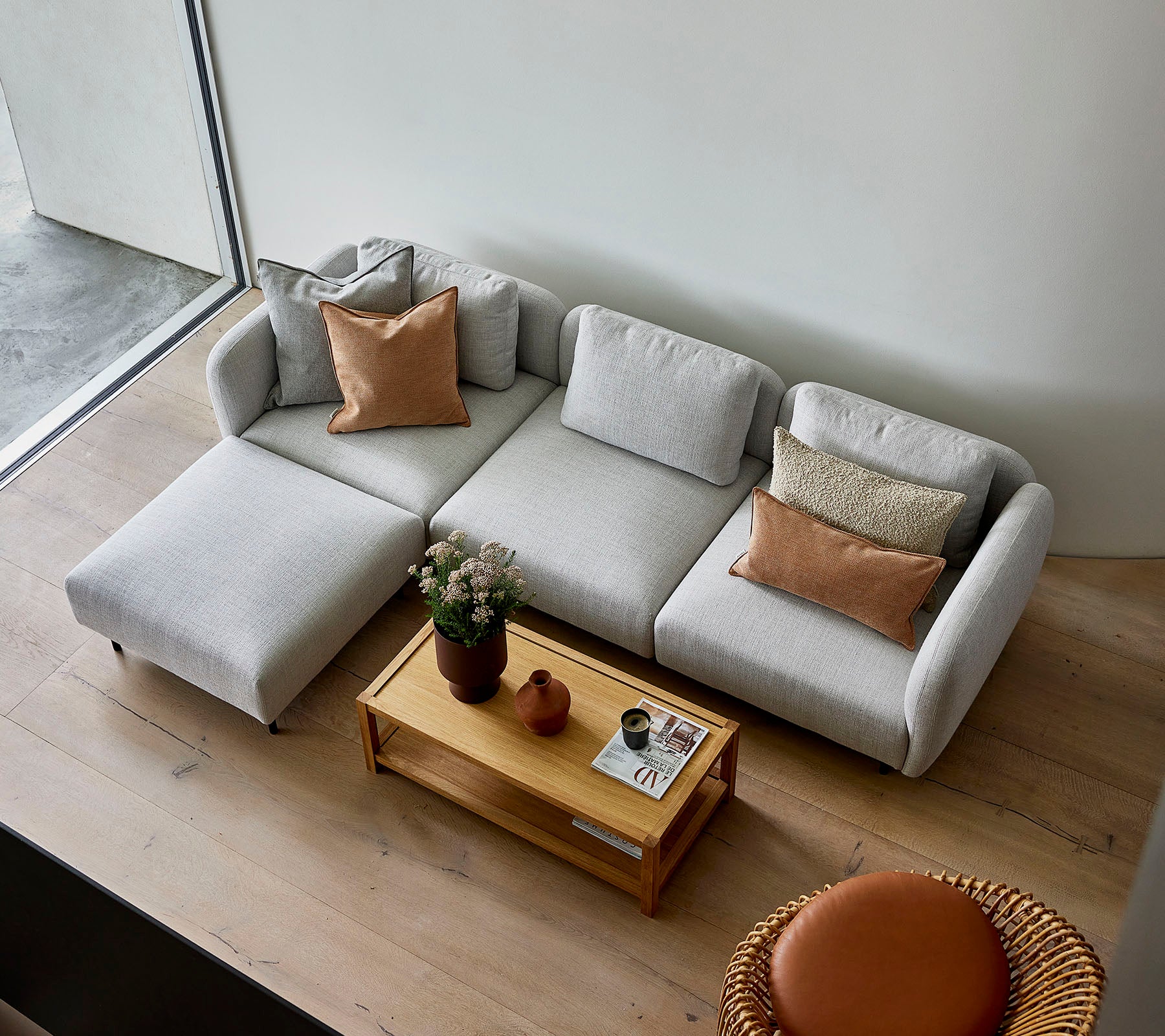 Aura 3-persoonsbank met chaise longue