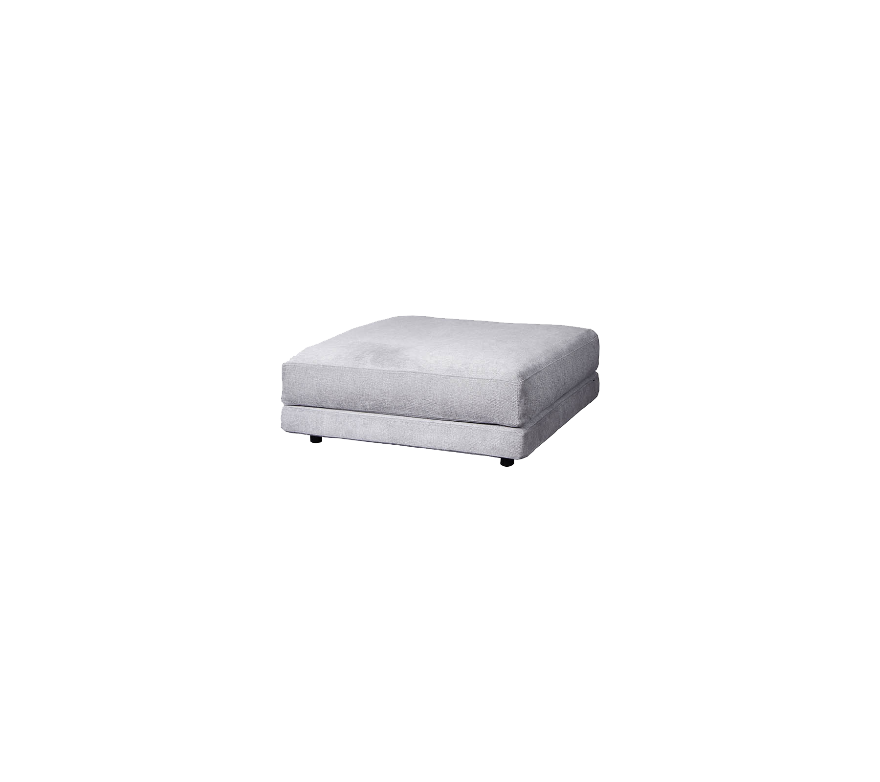 Lichtgrijze gestoffeerde ottoman met een vierkant ontwerp en een eenvoudig design, met een glad oppervlak en subtiele bekleding.