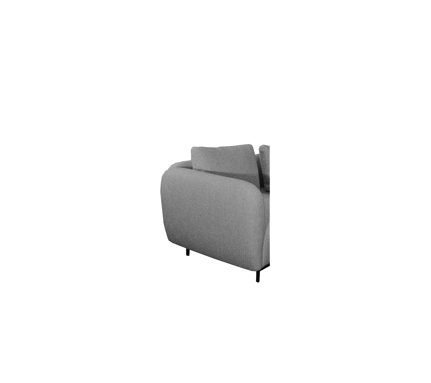 Grijze gestoffeerde bank met eenvoudige lijnen en slanke zwarte poten, die een hedendaags stijl voor elke ruimte biedt.