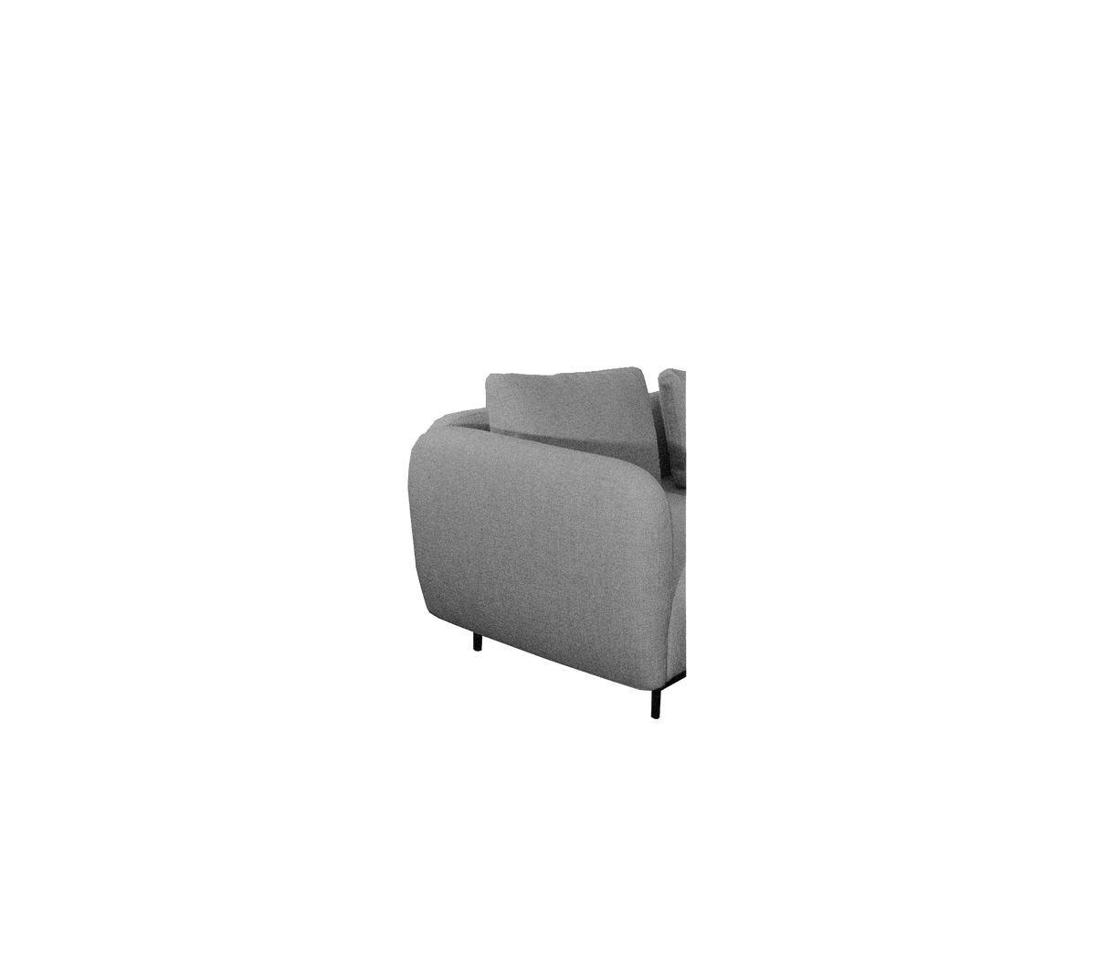 Grijze gestoffeerde bank met eenvoudige lijnen en slanke zwarte poten, die een hedendaags stijl voor elke ruimte biedt.