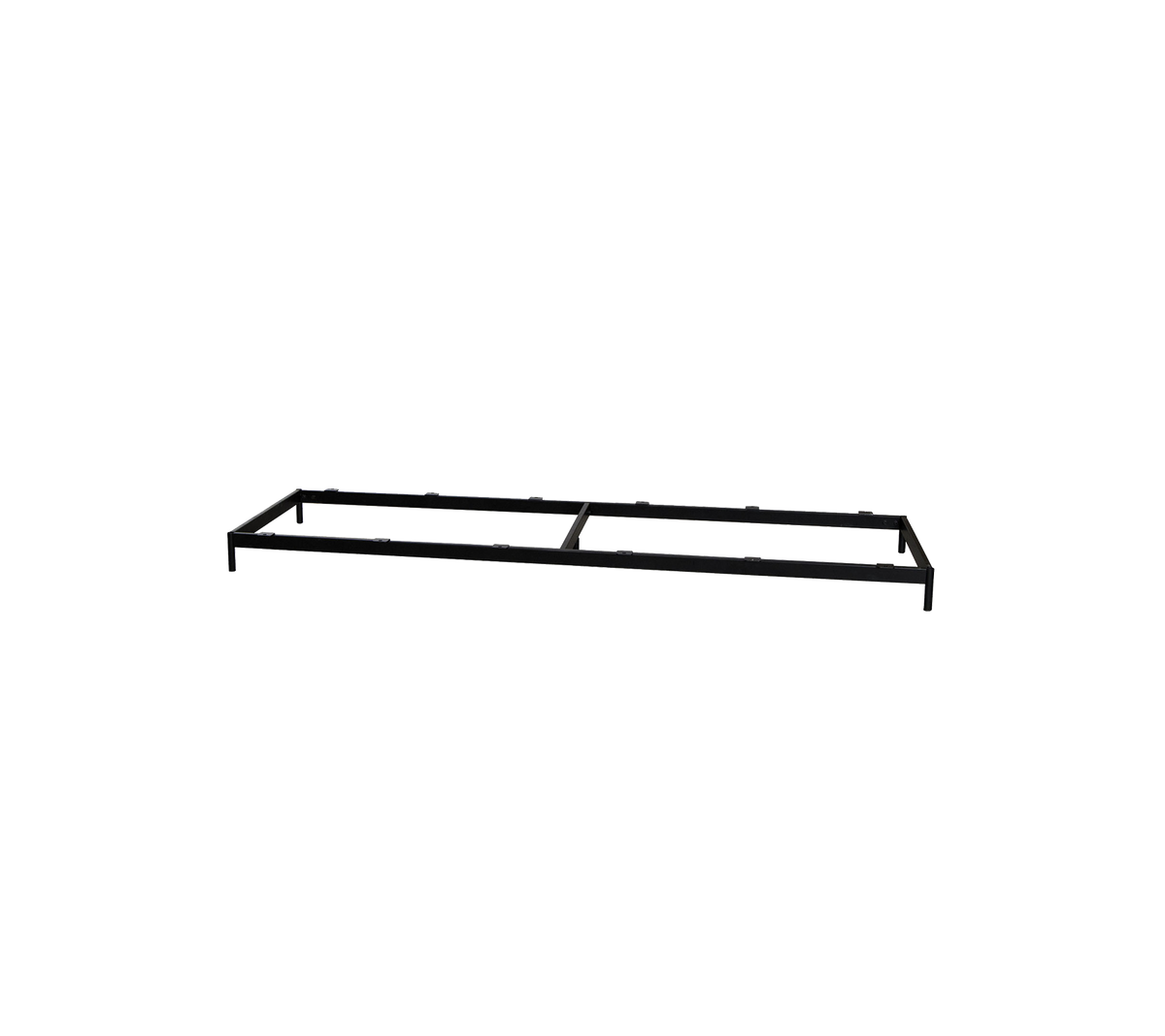 Zwarte metalen frame ontworpen voor ondersteuning en stabiliteit, geschikt voor verschillende toepassingen.