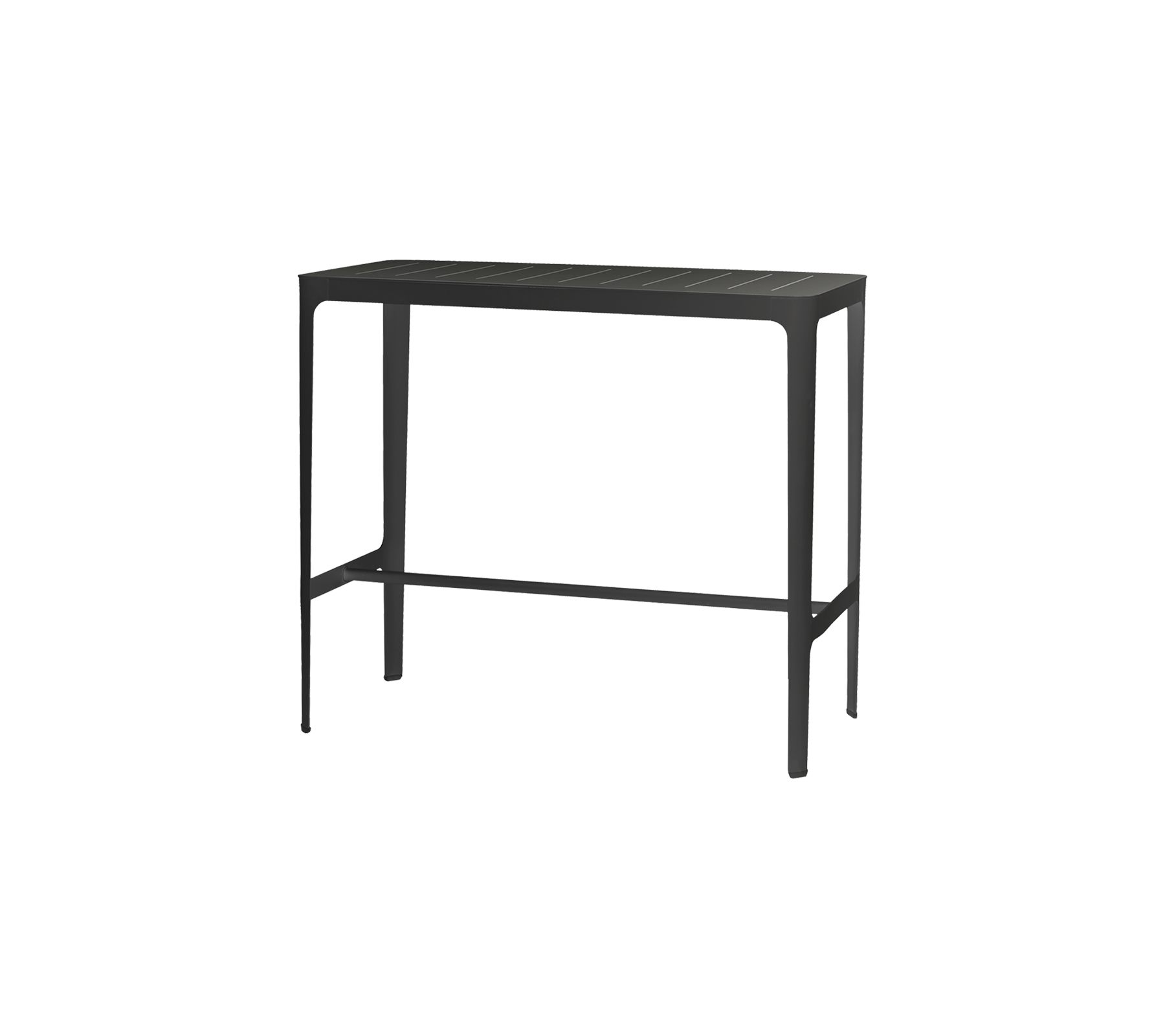 Gesprek zwart console tafel met een minimalistisch ontwerp en een onderste plank voor extra opslag of presentatie doeleinden.