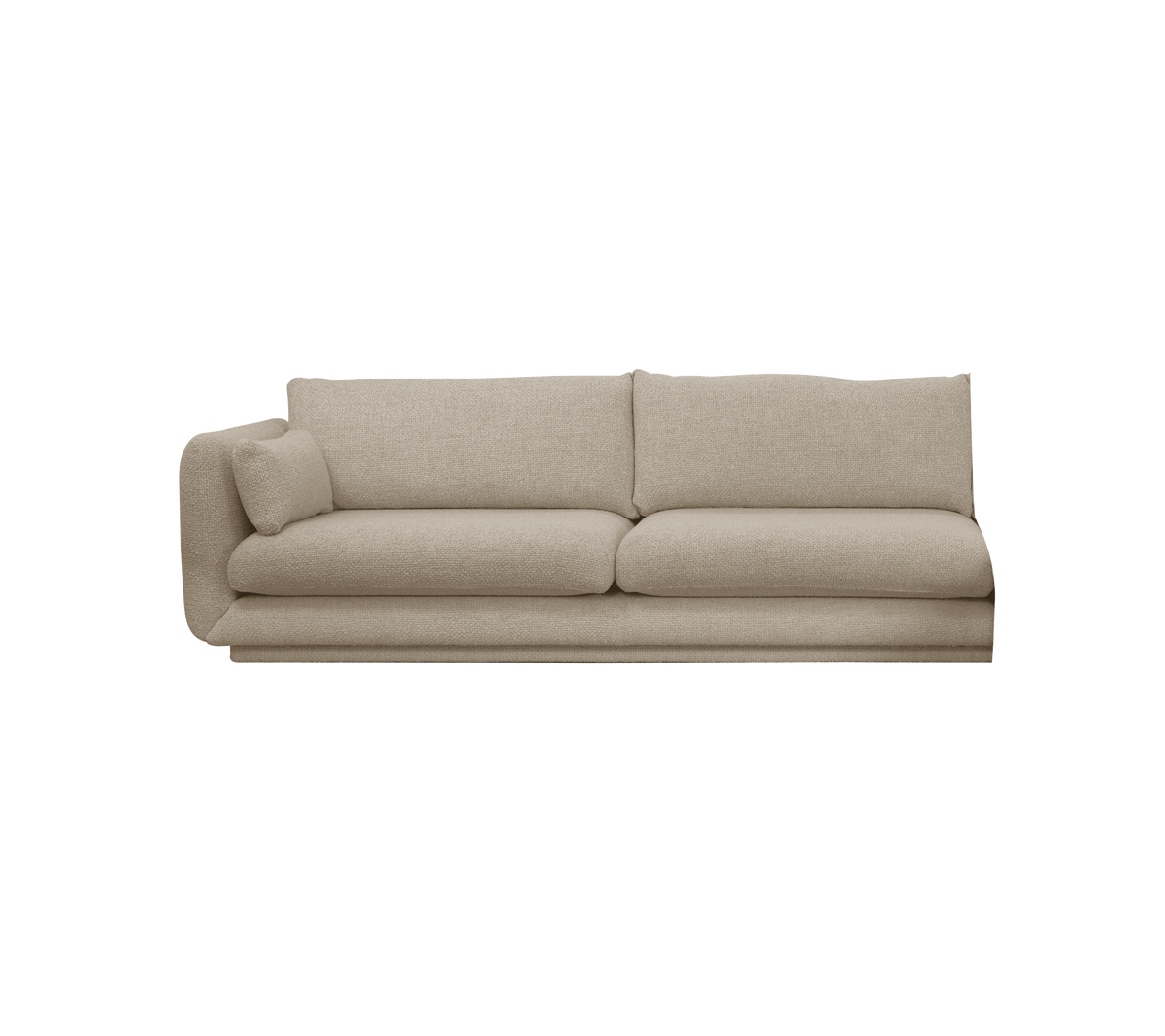 Moderne zandsofa met een zacht ontwerp en ruime zitplaatsen.