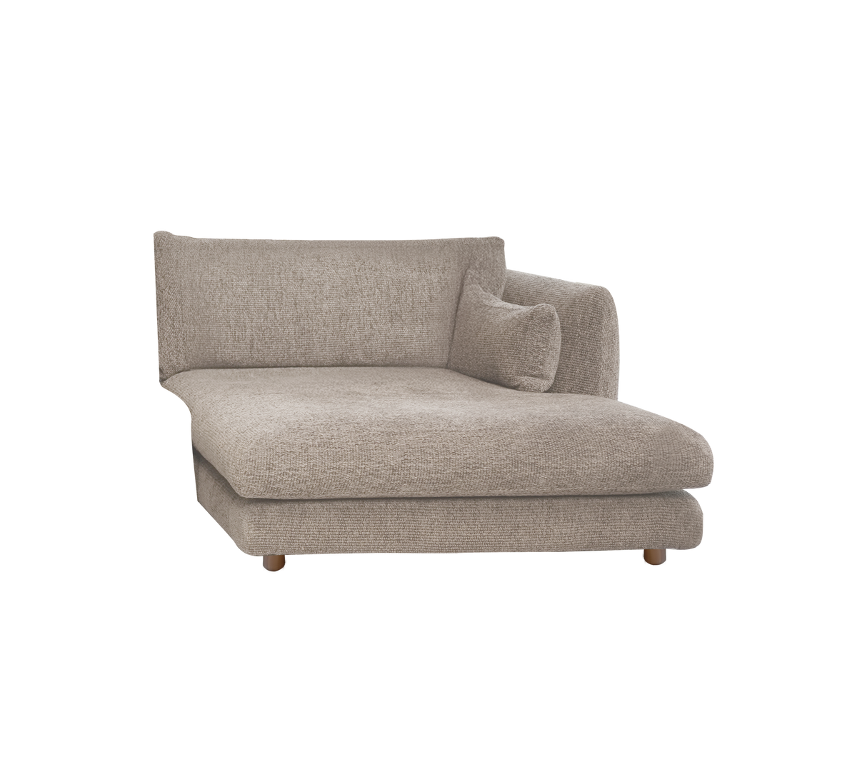 Lichtbruine chaise longue met een minimalistisch ontwerp.