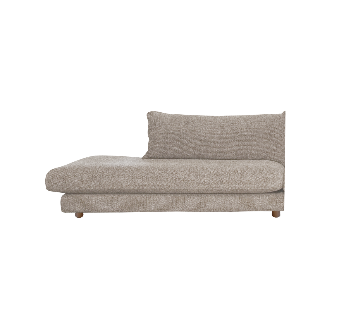 Lichtbruine chaise longue met een minimalistisch ontwerp en een ondersteunende rugleuning.