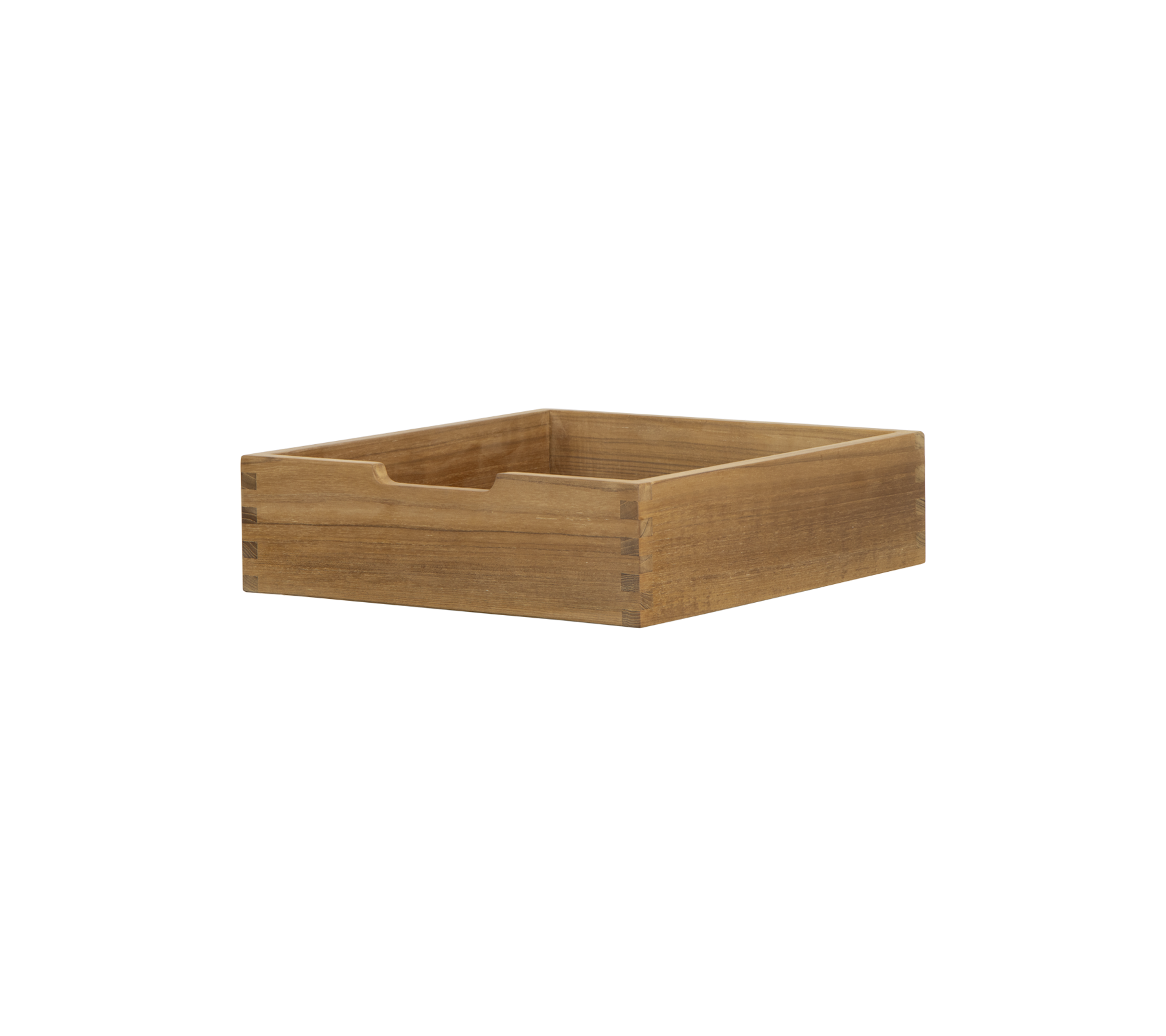 Rechthoekige houten doos met een gladde afwerking en een enkele sleuf voor gemakkelijke hantering, ideaal voor het organiseren van kleine items.