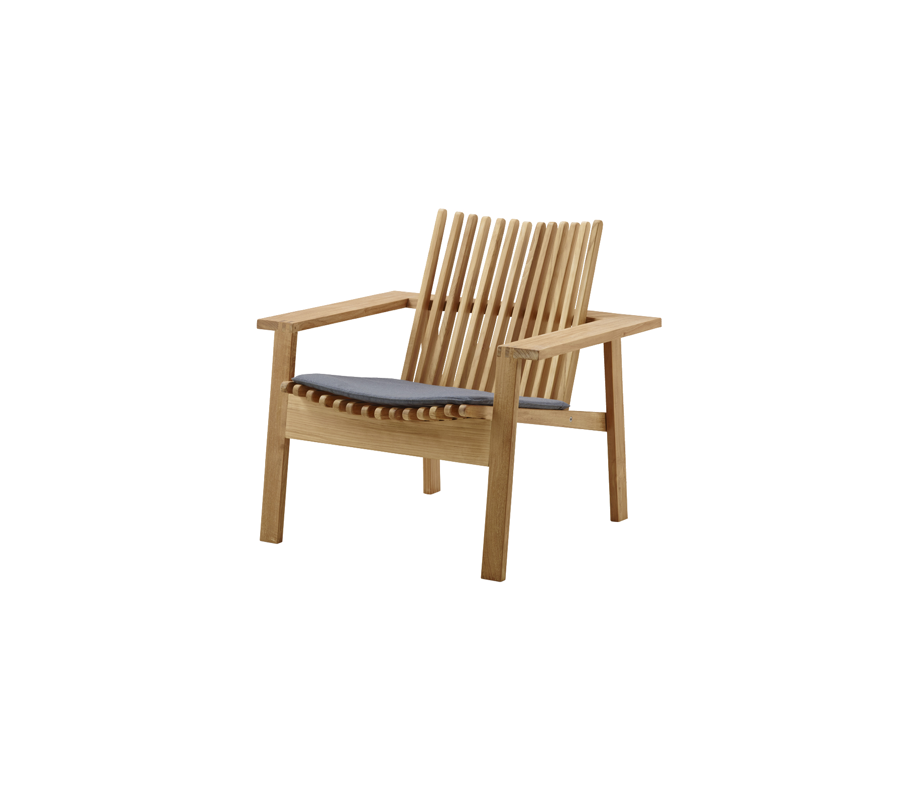 Stijlvolle houten stoel met lattenrugleuning en een gevoerd zitvlak, ideaal voor comfort en esthetiek.
