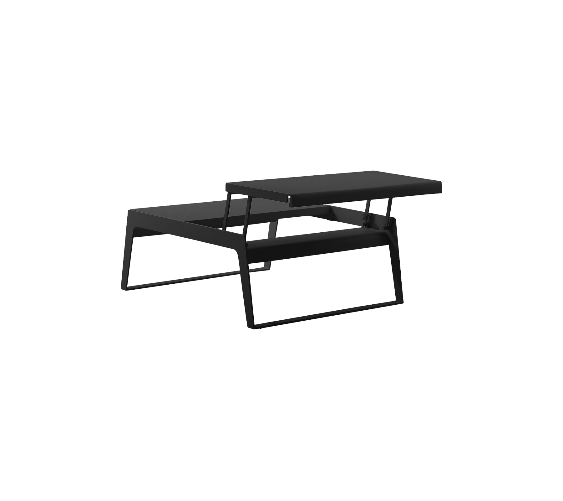 Modern zwart salontafel met een strak, minimalistisch ontwerp met een gelaagde tafelblad en een stevig frame. Ideaal voor hedendaagse ruimtes.
