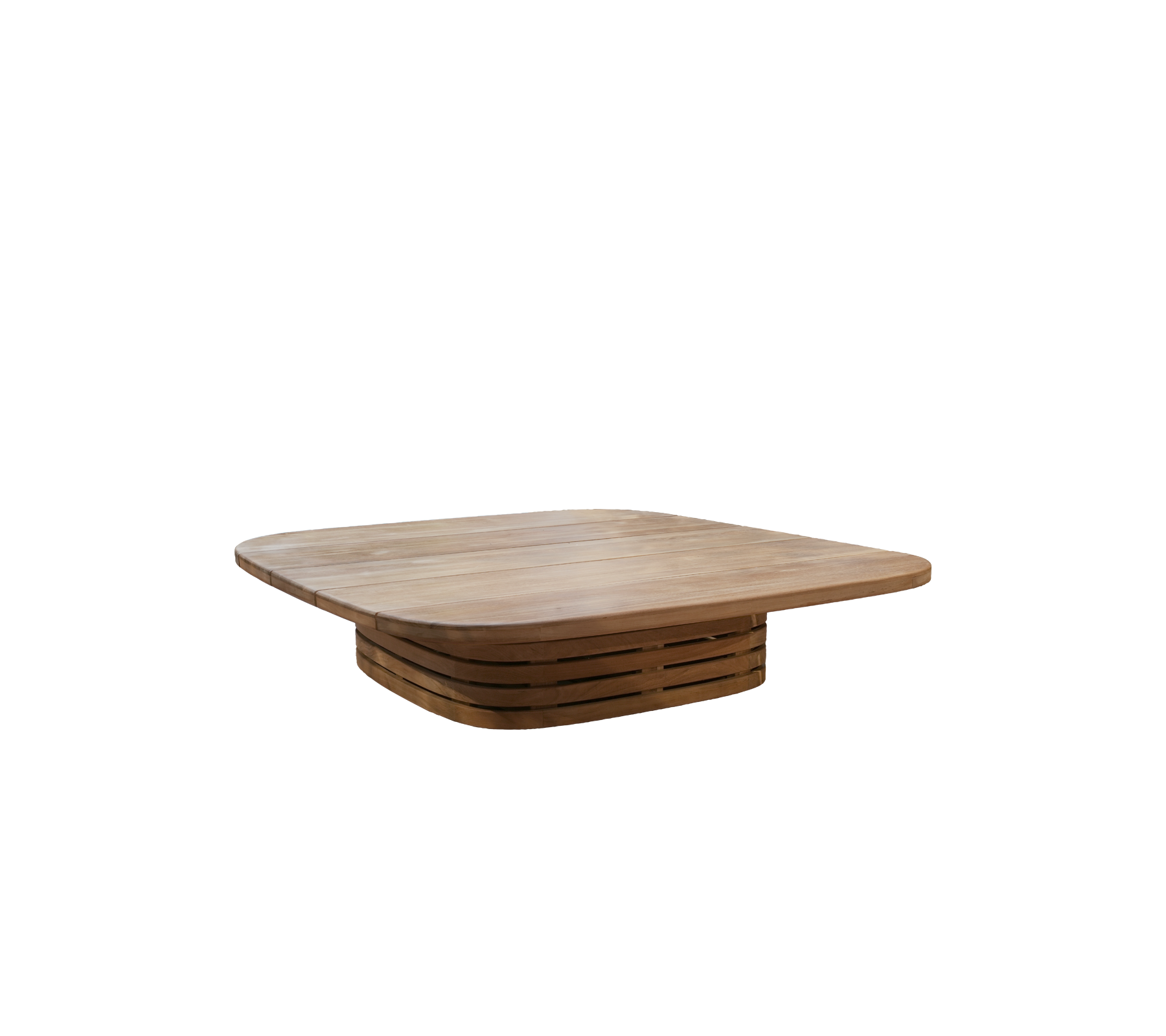 Moderne teak tafel met een uniek ontwerp.