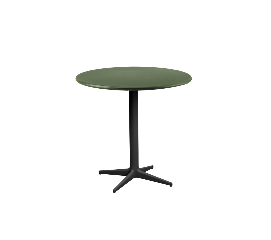 Modern ronde groene tafel met een zwarte basis.