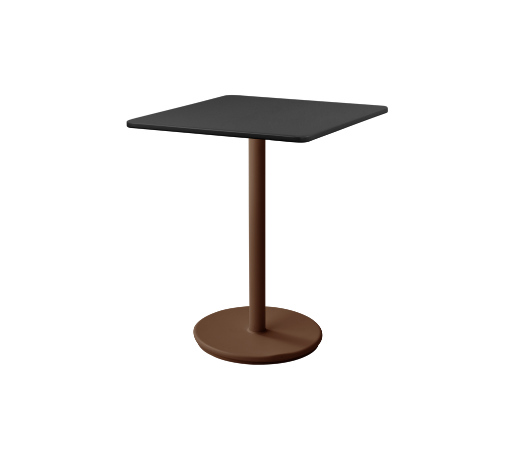 Modern zwart tafel met een bruine voet.