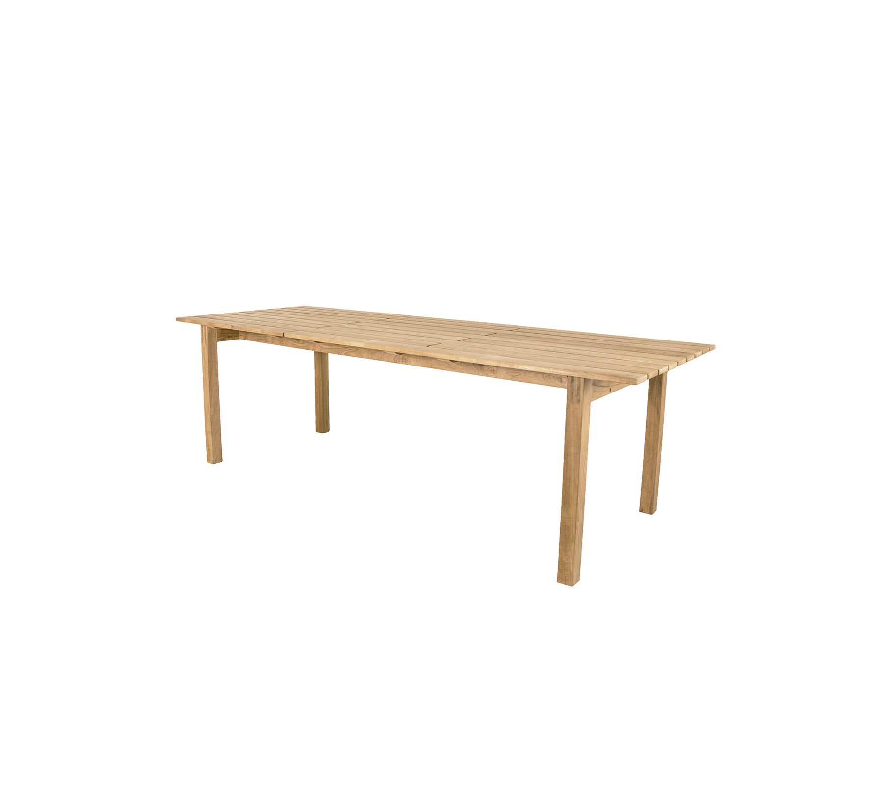 Houten tafel met een natuurlijke afwerking, met vier stevige poten en een ruime rechthoekige oppervlakte, geschikt voor dineren of werkruimte.