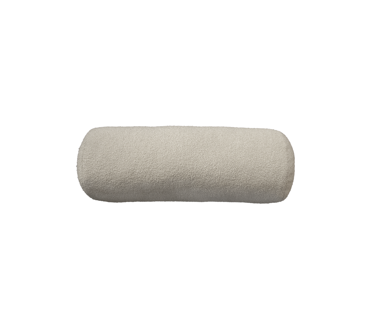 Lichtgekleurde cilindervormige kussen ontworpen voor comfort en ondersteuning. Ideaal voor verschillende zitarrangementen en ontspanningsdoeleinden.