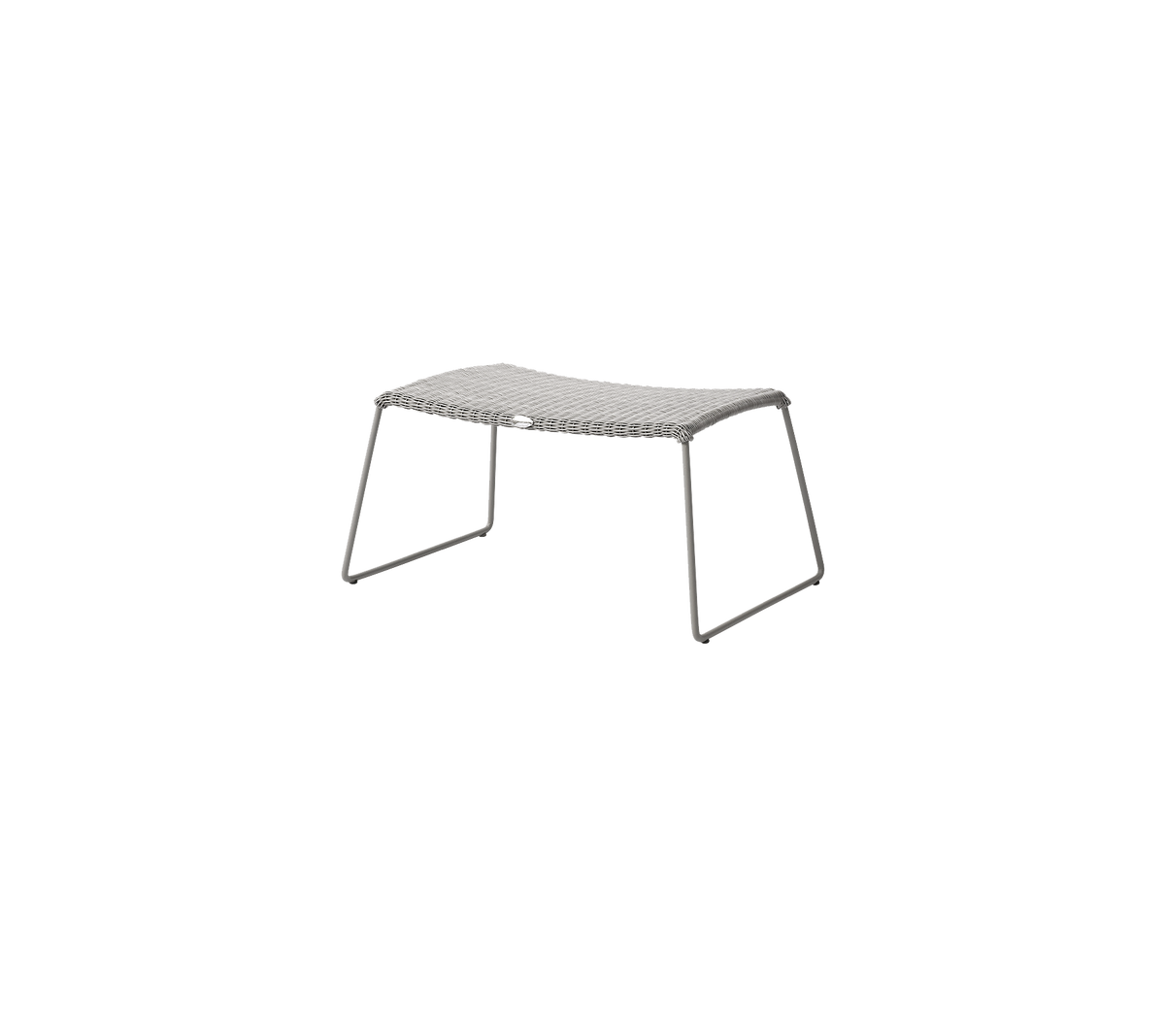 Grijze tafel met een glad, rechthoekig oppervlak en minimalistische metalen poten, ontworpen voor veelzijdig gebruik in verschillende omgevingen.