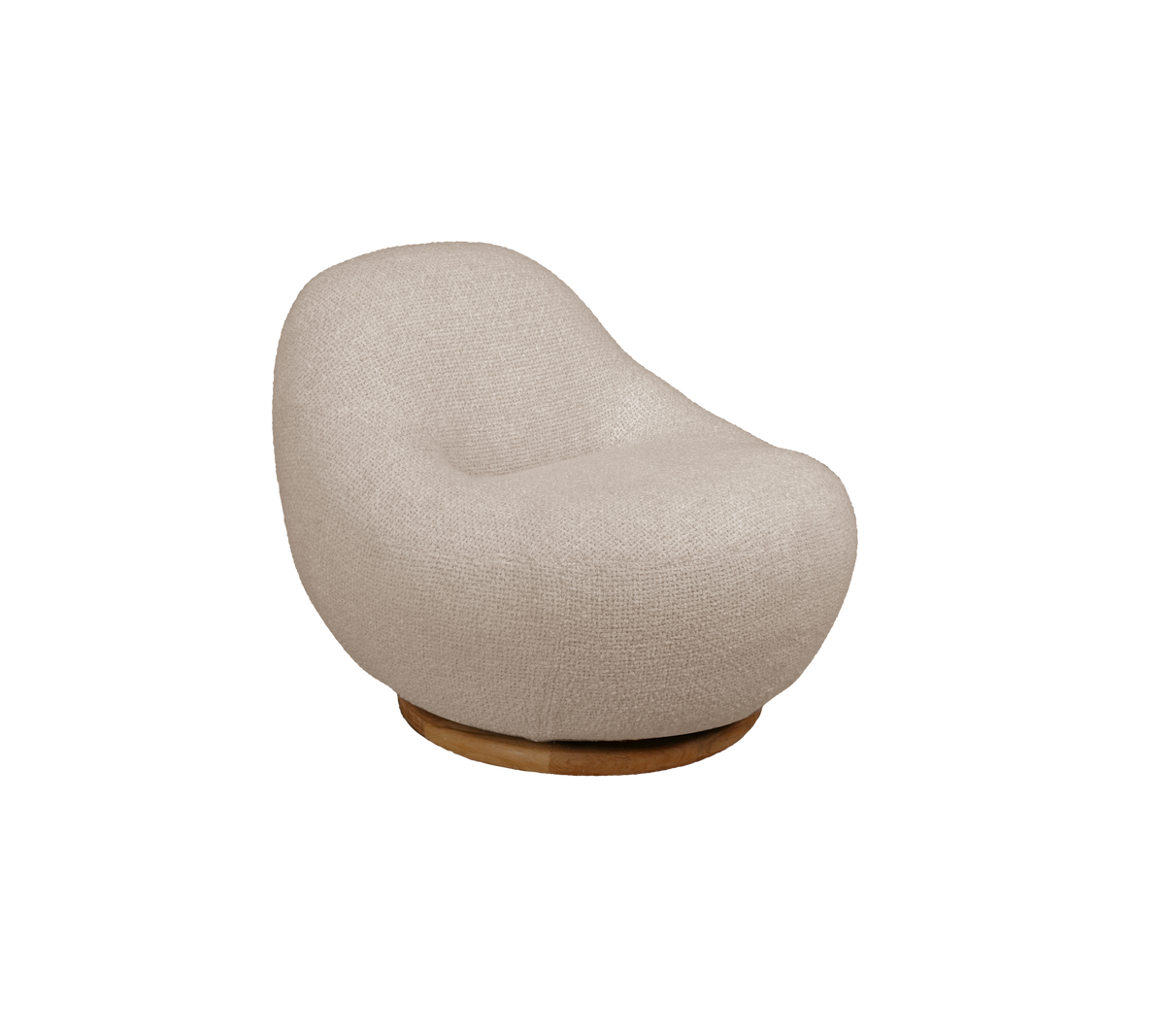 Moderne zandkleurige stoel met een rond ontwerp.