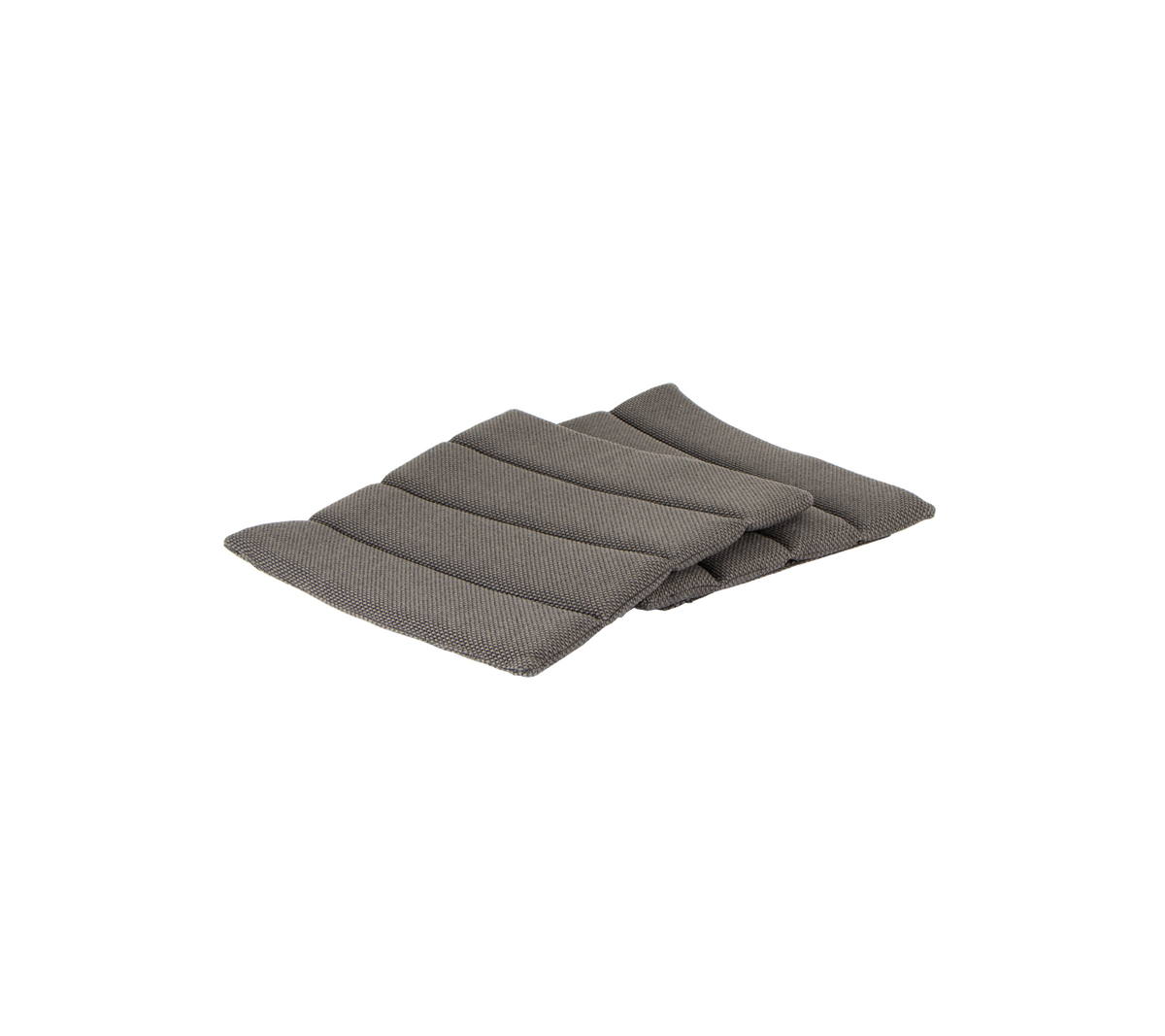 Grijze stoffen kussen met een gequilt ontwerp, met meerdere gewatteerde secties voor extra comfort. Perfect voor zitplaatsen of ondersteuning.