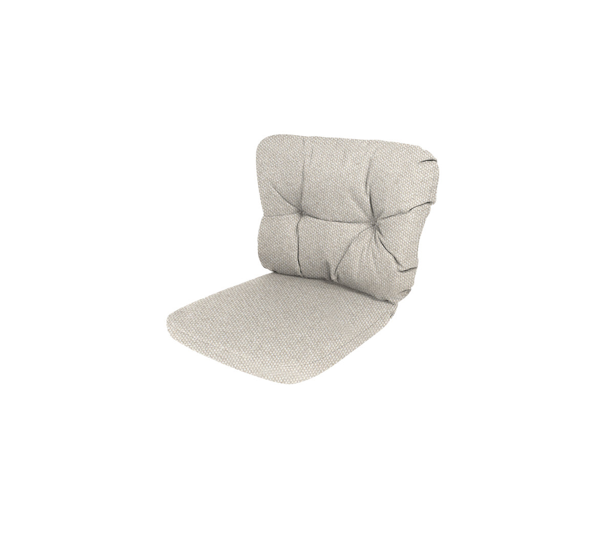 Gevoerde stoelpad met een gestructureerde, lichtgekleurde stof en knoop-getuft ontwerp voor comfort en ondersteuning.