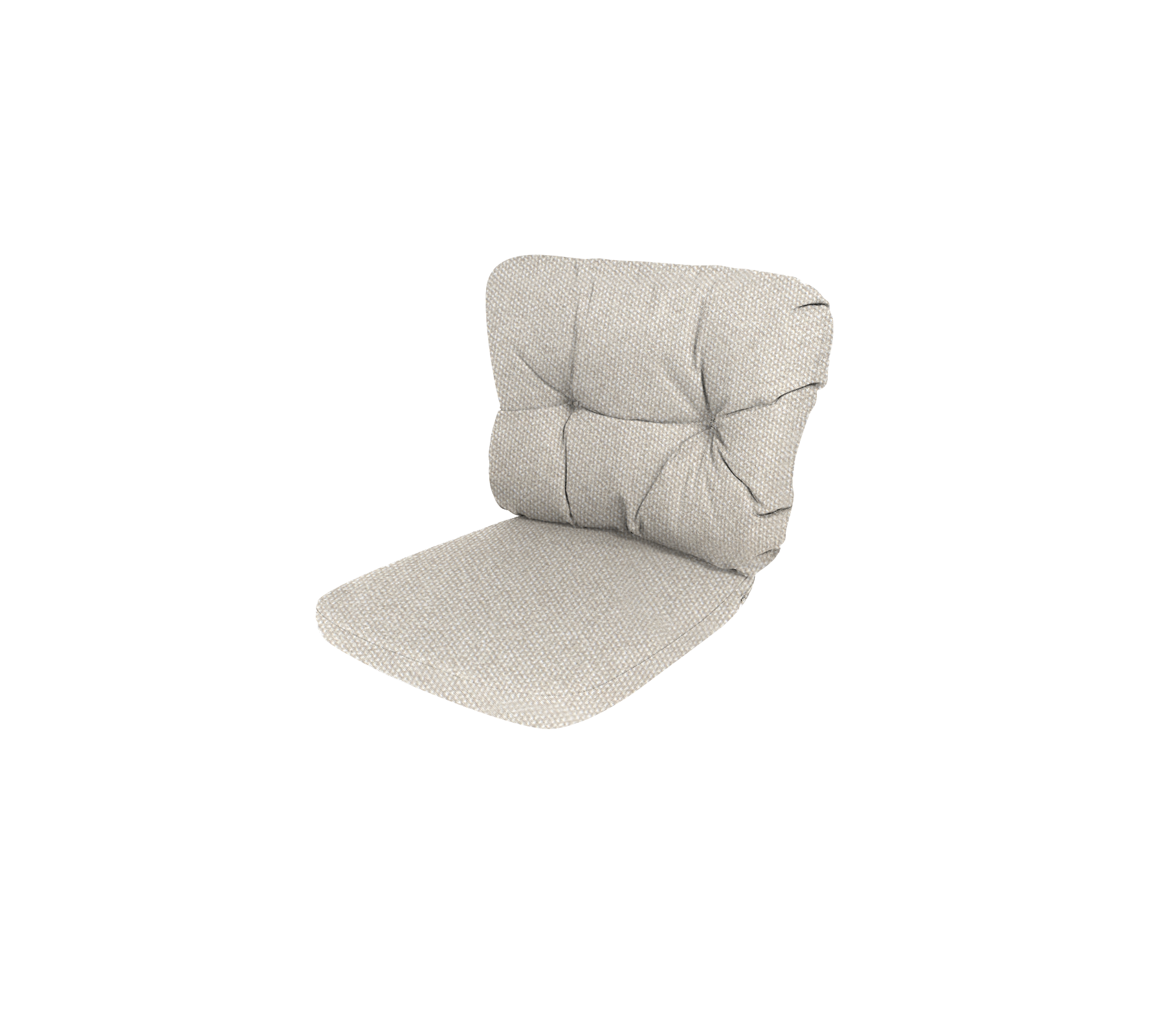 Gevoerde stoelpad met een gestructureerde, lichtgekleurde stof en knoop-getuft ontwerp voor comfort en ondersteuning.