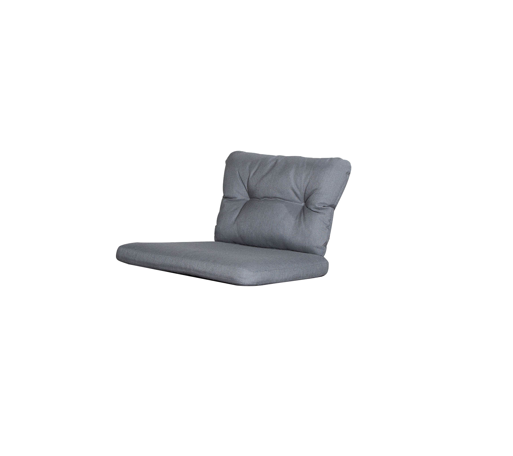 Een slank grijze opvouwbare stoel met een getuft rugleuning en zitvlak, ontworpen voor comfort en stijl. Perfect voor casual zittingen.