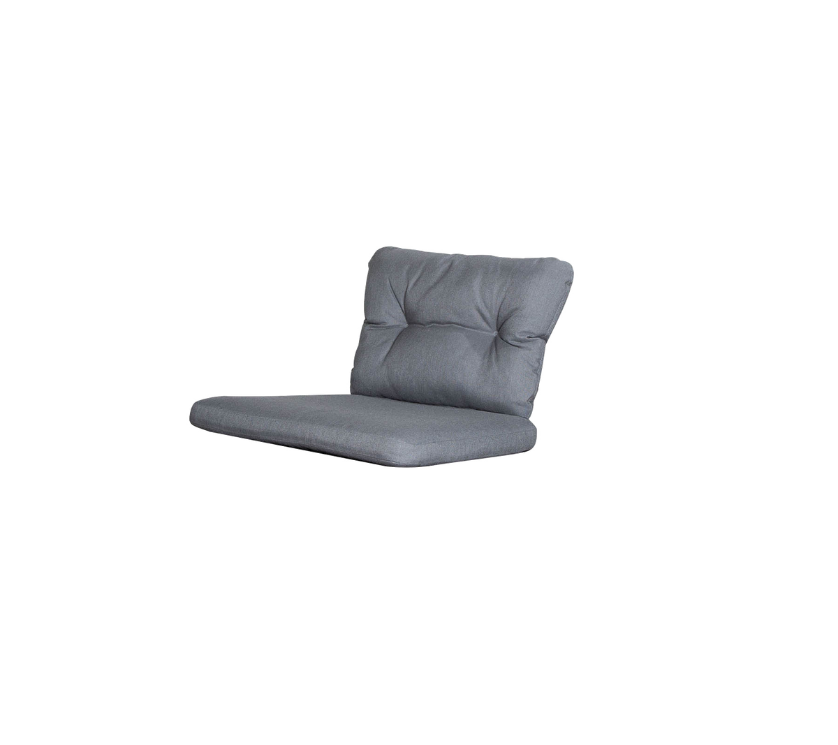 Een slank grijze opvouwbare stoel met een getuft rugleuning en zitvlak, ontworpen voor comfort en stijl. Perfect voor casual zittingen.