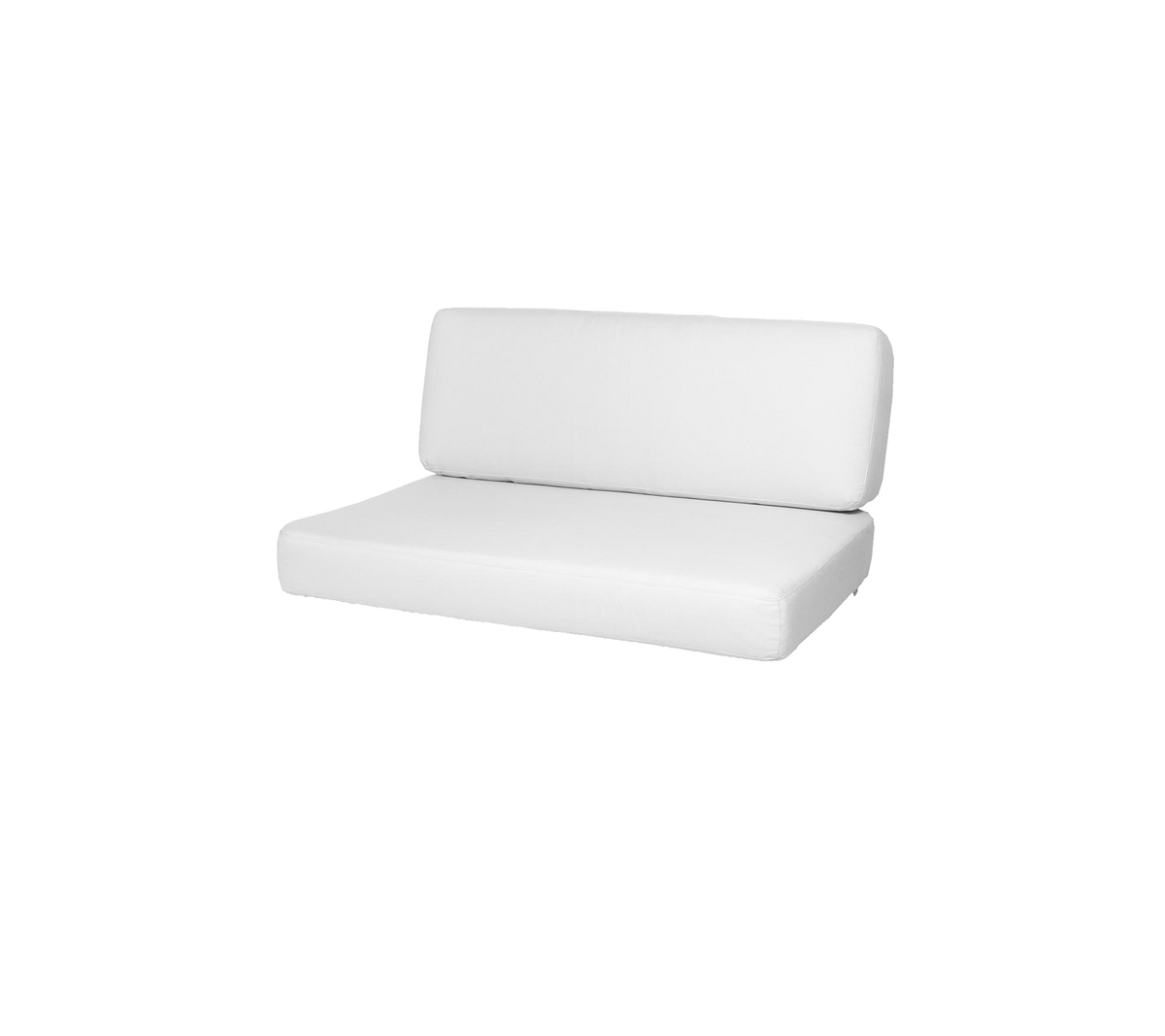 Witte twee-delige sofa met een simpel, modern design, met een lage rugleuning en een comfortabele zitting. Ideaal voor minimalistische esthetiek.