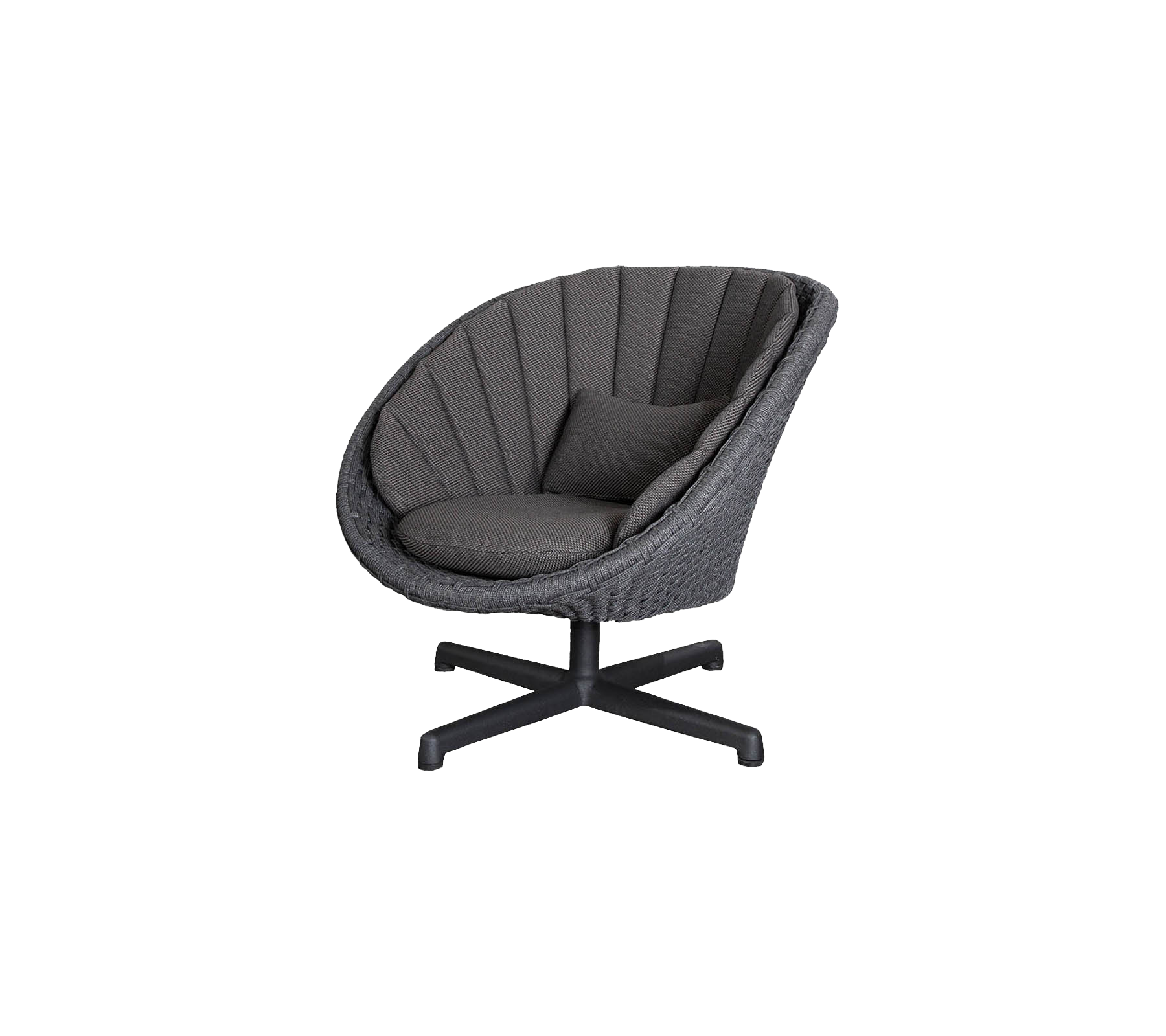 Stijlvolle hedendaagse stoel met een afgerond ontwerp, met textiel en een pluche kussen voor comfort en ondersteuning.
