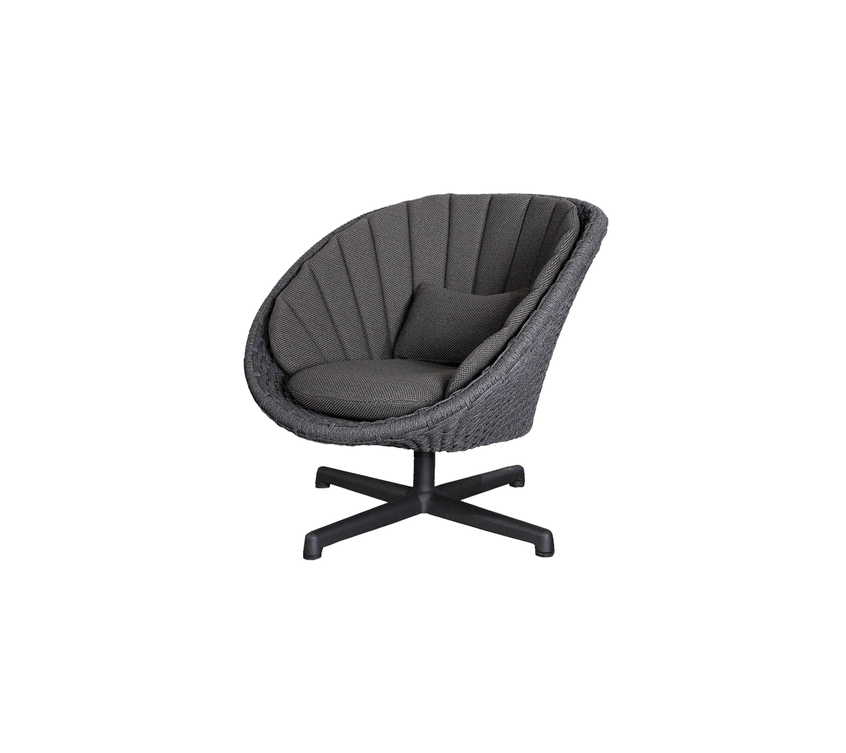 Stijlvolle hedendaagse stoel met een afgerond ontwerp, met textiel en een pluche kussen voor comfort en ondersteuning.