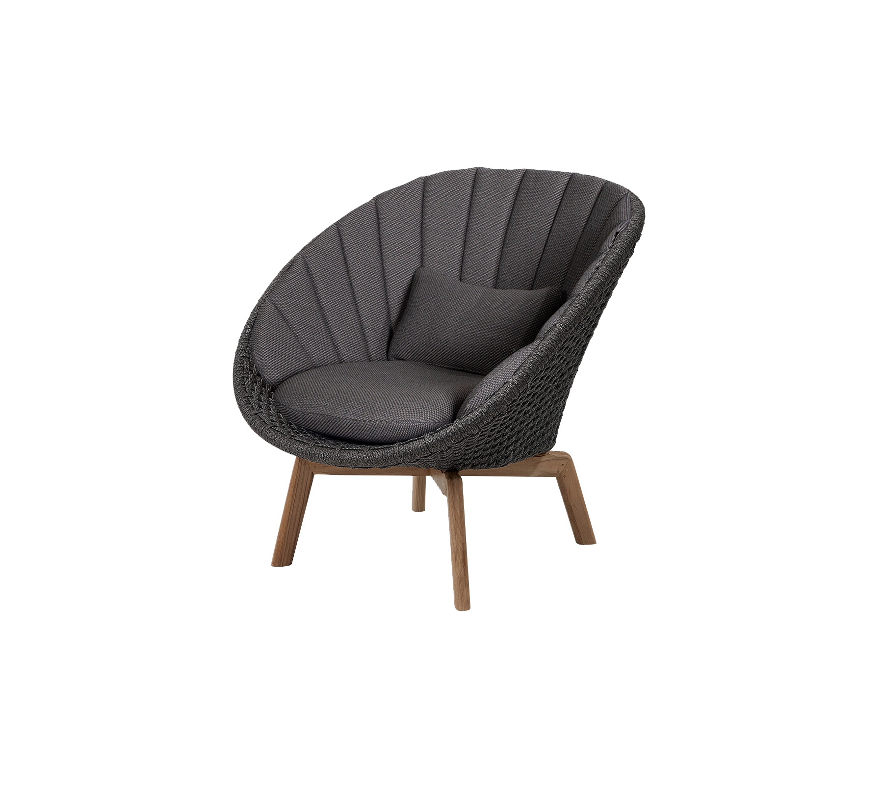 Stijlvolle ronde stoel met pluche bekleding en slanke houten poten, met een textuurstof voor comfort en elegantie.