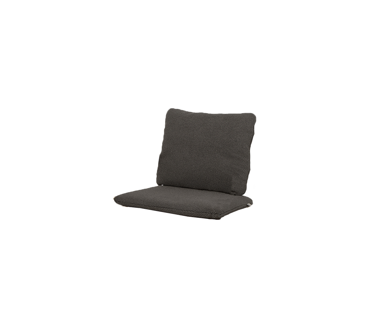 Grijze gestoffeerde stoel met hoge rugleuning en dik zitvlak, ontworpen voor comfort en ontspanning. Perfect voor informele zitgelegenheid.