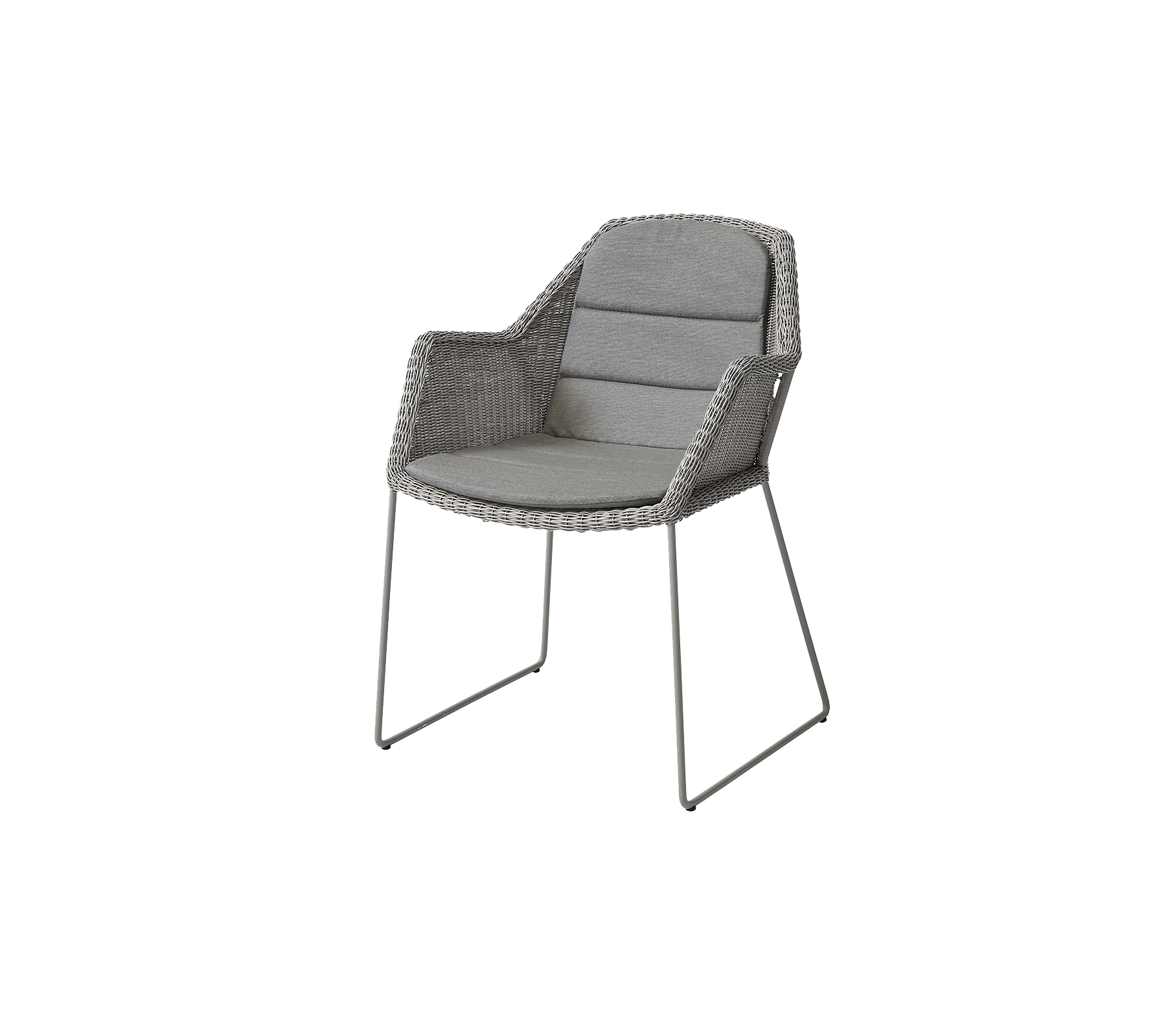 Stijlvolle stoel met een geweven design, zachte vulling en slanke metalen poten, perfect voor moderne decoratie.