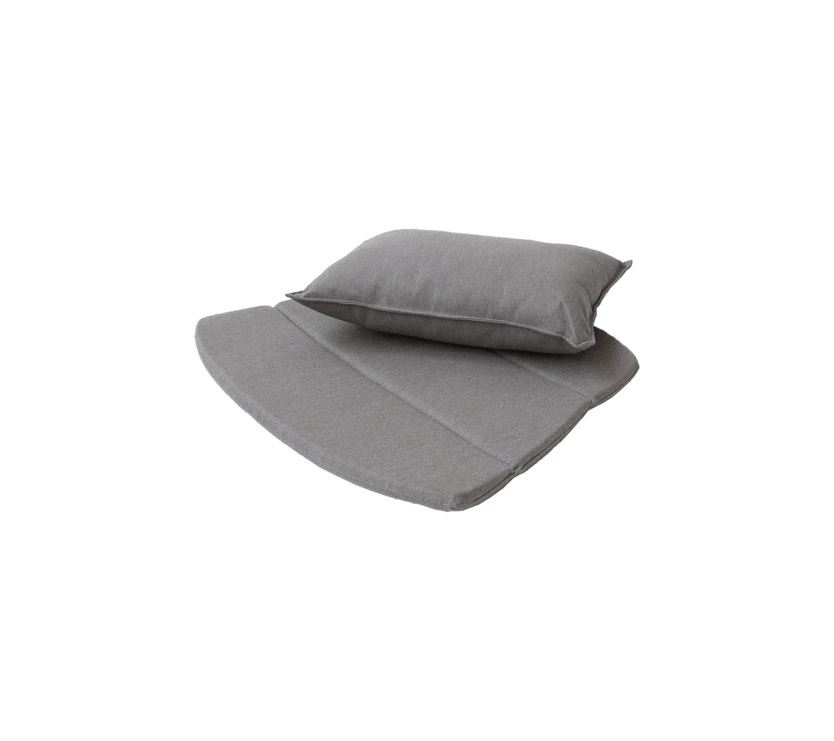 Grijze kussen set met een platte basis kussen en een bijpassend rugkussen voor extra comfort en ondersteuning.