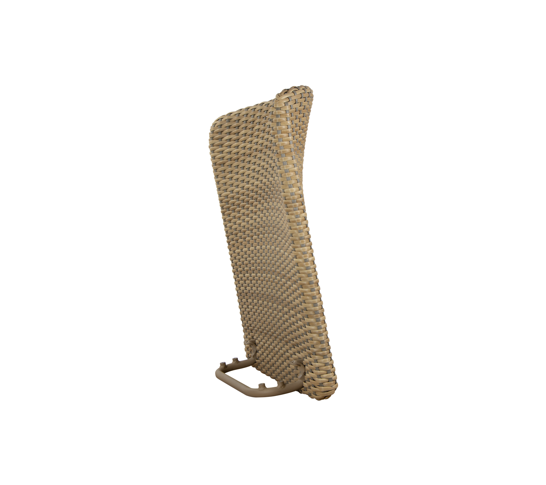 Een geweven rugleuning ontworpen voor comfortabel zitten, met een gebogen vorm en een stevige basis voor ondersteuning. Ideaal voor ontspanning.