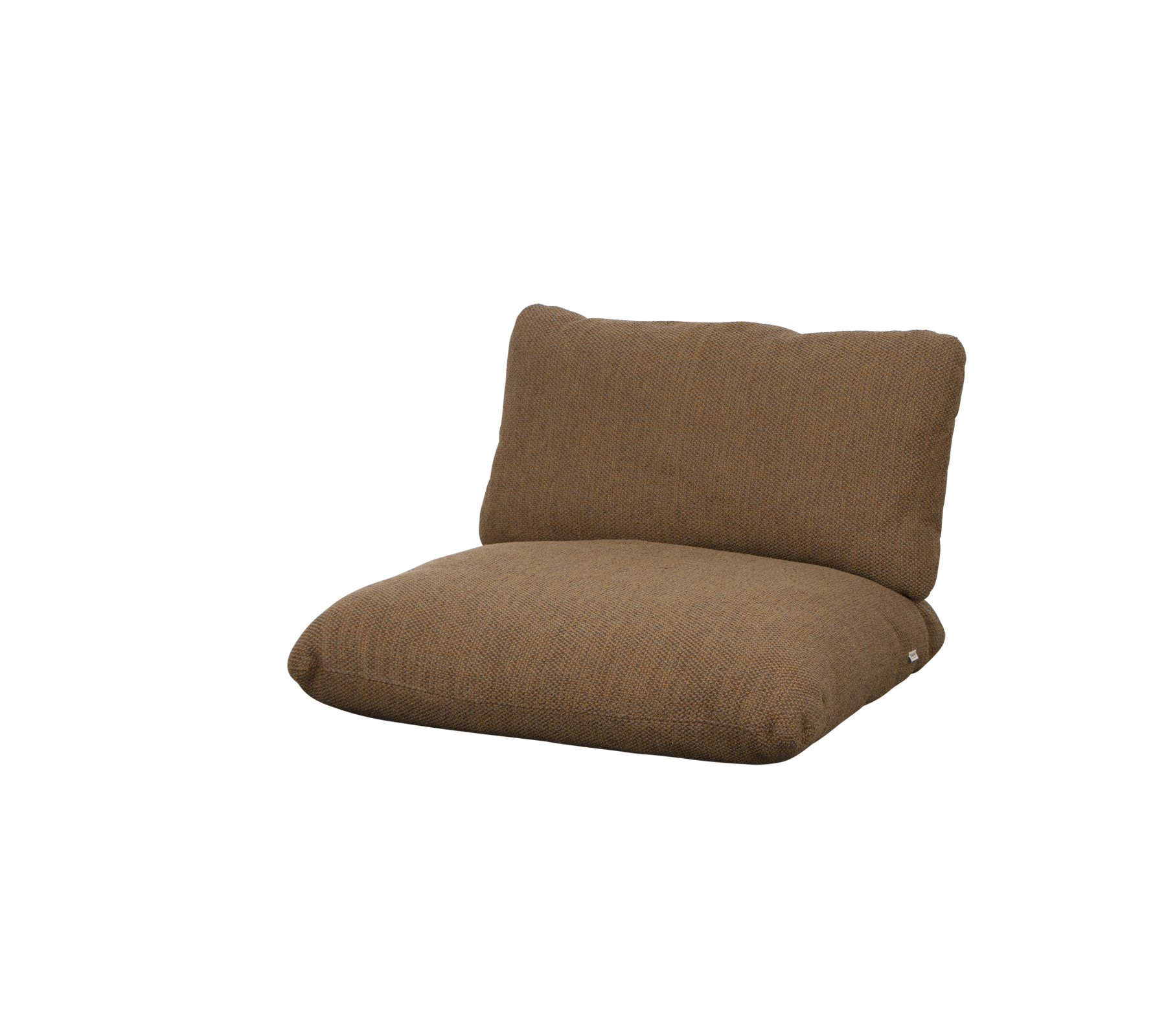 Bruine gestoffeerde stoel met rugleuning, ontworpen voor comfort en ontspanning, met een zachte, gestructureerde stof.