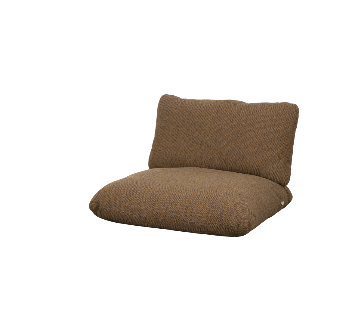 Bruine gestoffeerde stoel met rugleuning, ontworpen voor comfort en ontspanning, met een zachte, gestructureerde stof.