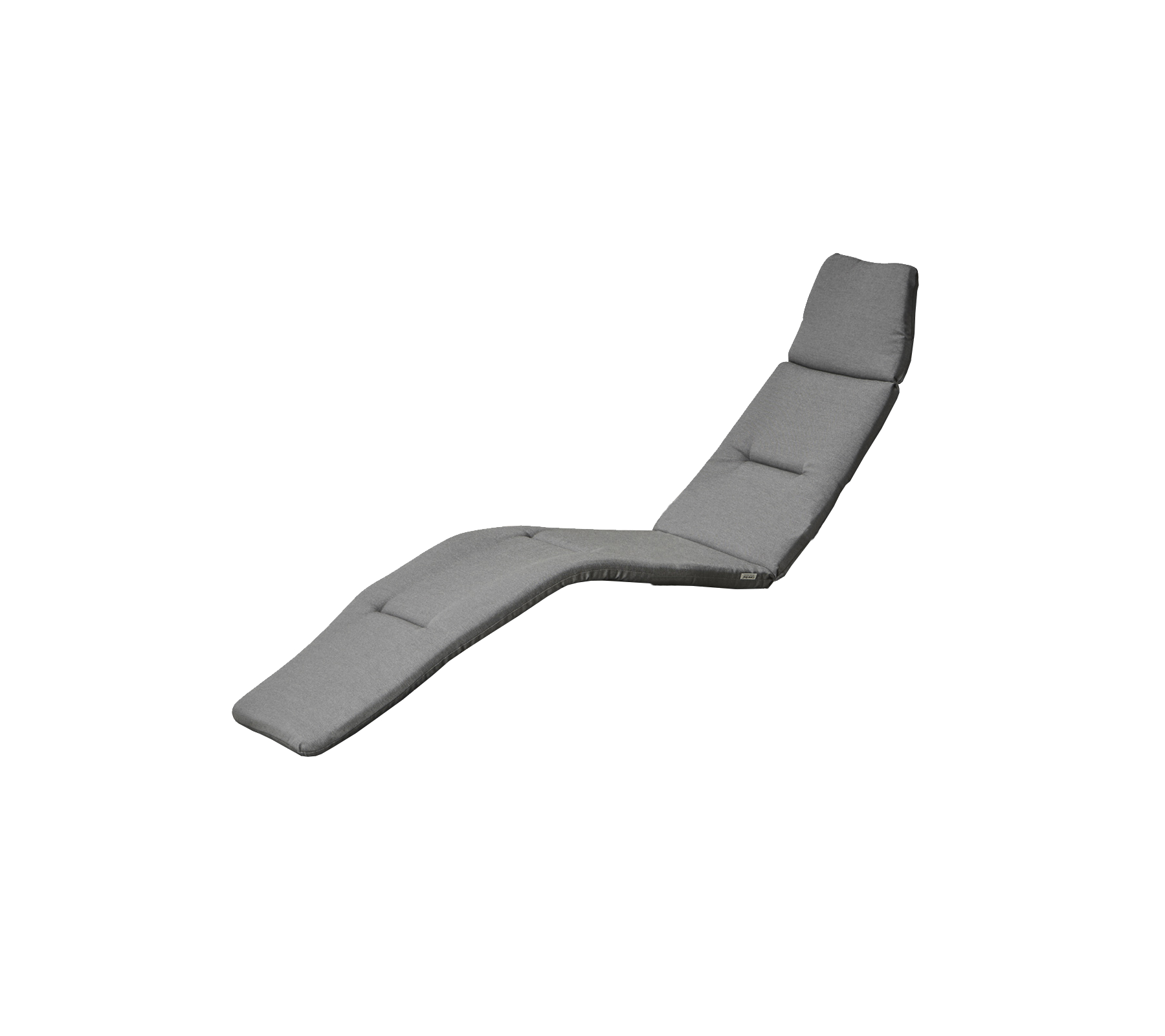 Grijze, gebogen loungekussen met meerdere secties voor comfort en ondersteuning, geschikt voor ontspanning of buitengebruik.