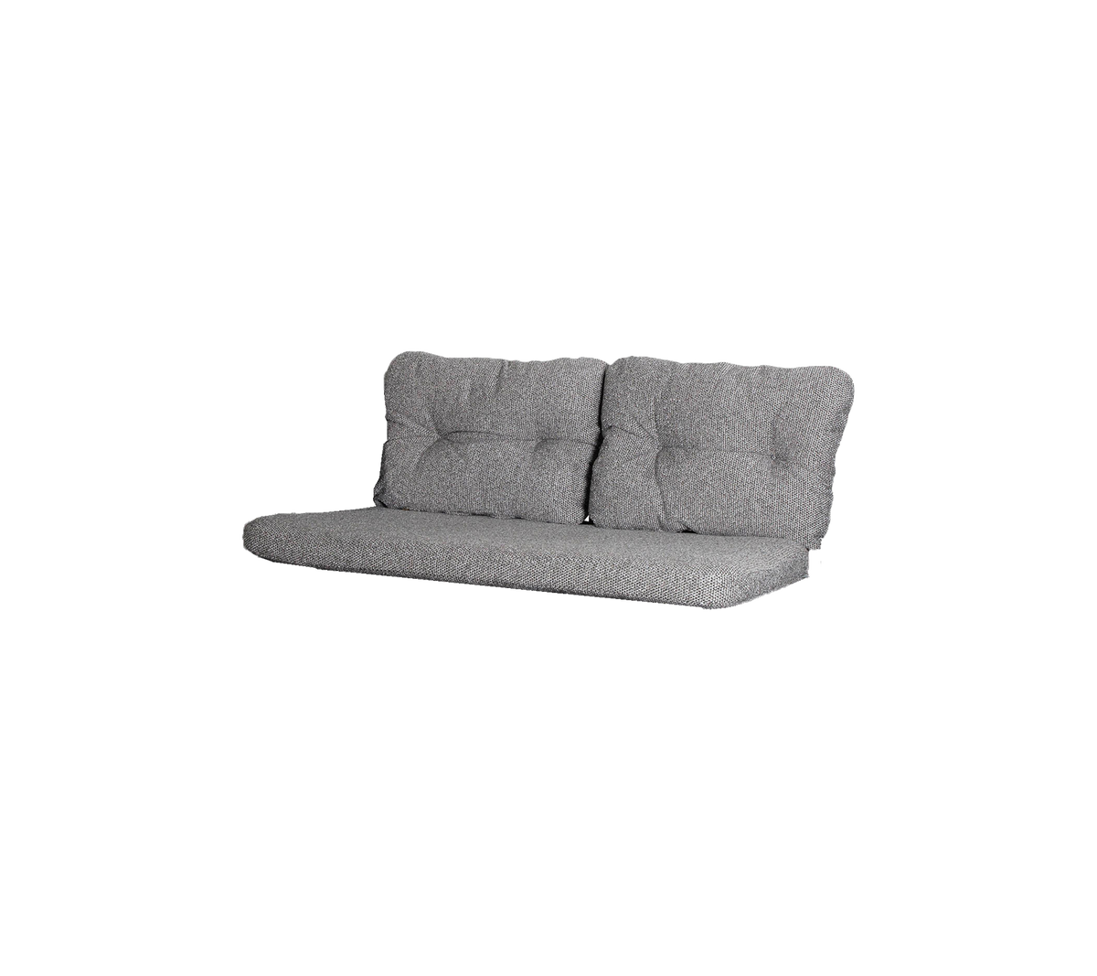 Grijze bank met een getuft ontwerp, met een minimalistische stijl en strakke lijnen, ideaal voor moderne woonruimtes.