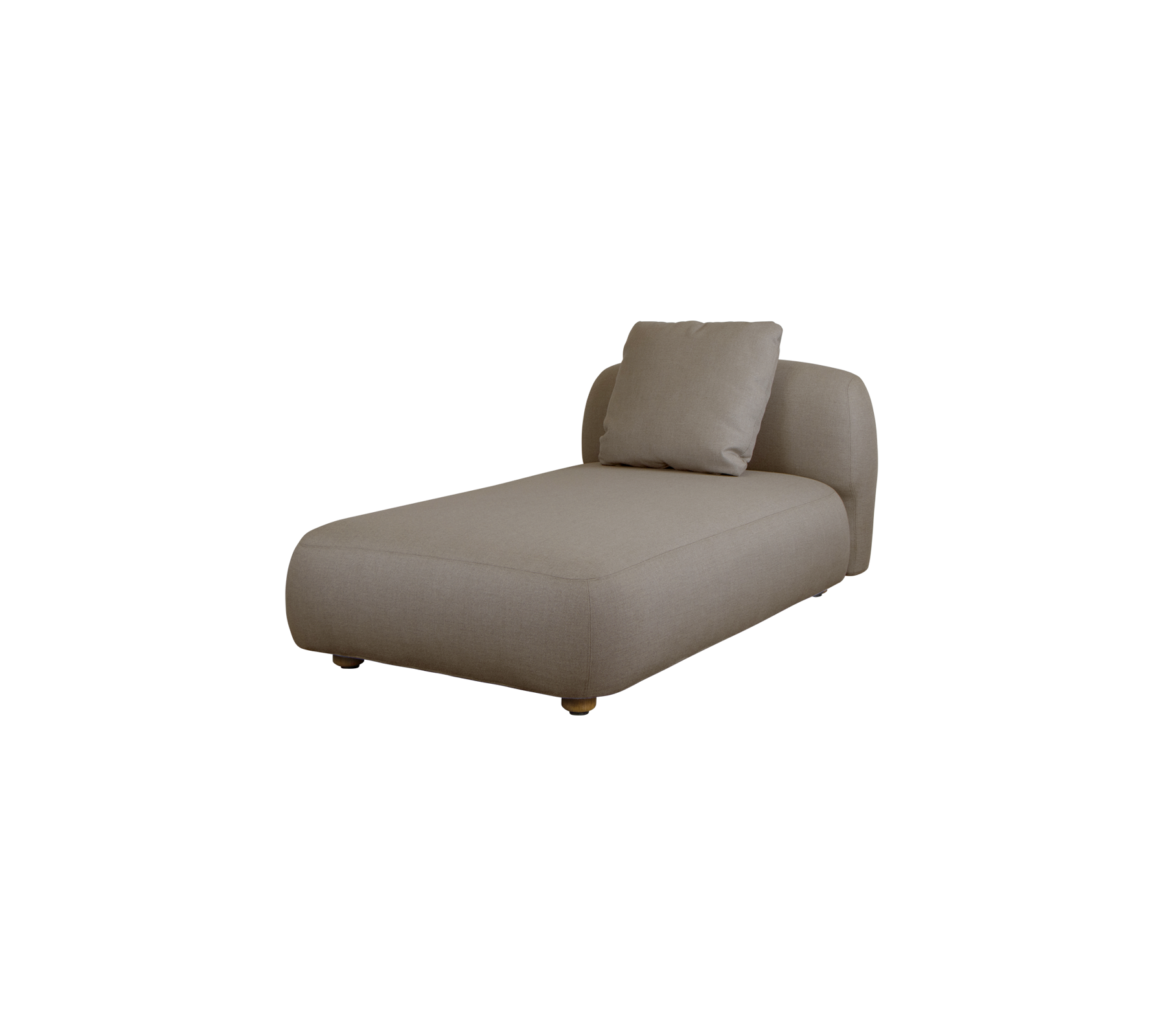 Contemporary chaise longue in een neutrale stof, met een stijlvolle, minimalistische ontwerpe en een zacht kussen voor comfort.