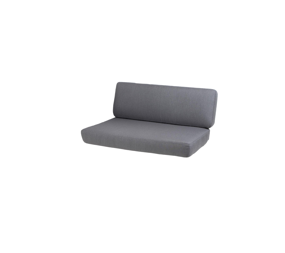 Een slanke, moderne grijze bank met een eenvoudig ontwerp, met een comfortabel gevoerde zitting en rugleuning. Ideaal voor informele settingen.