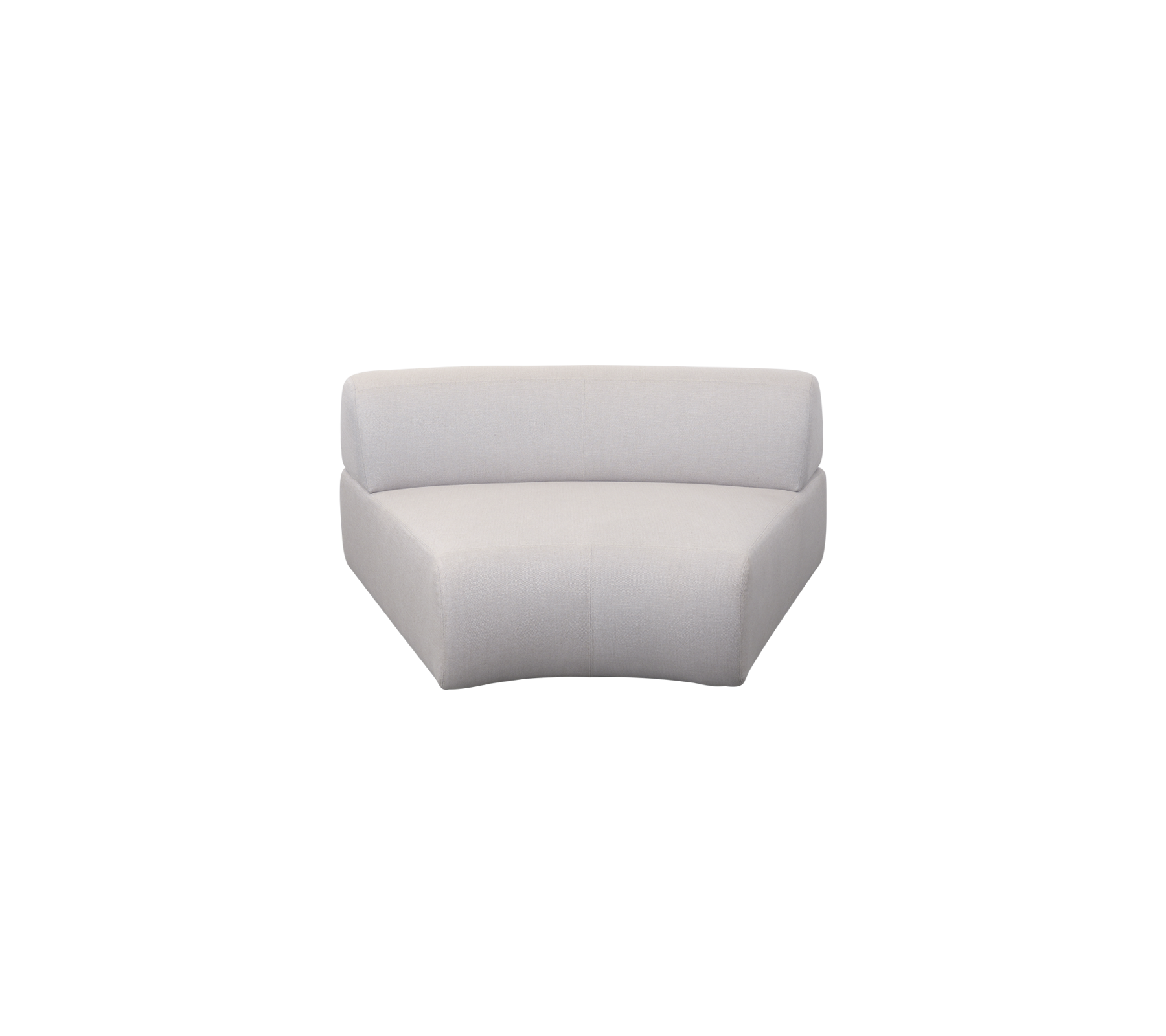 Een stijlvolle, moderne gebogen bank in een lichte stof, ontworpen voor comfort en hedendaagse ruimtes. Ideaal voor gezellige zitarrangementen.