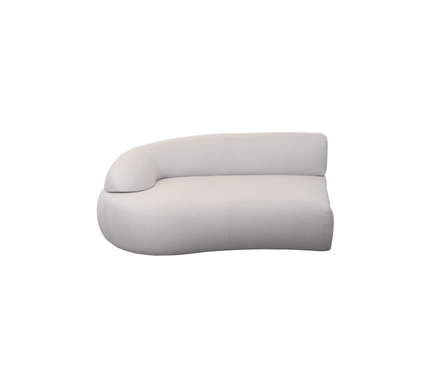 Gekromde, moderne loungesofa met een minimalistisch ontwerp en zachte stof, biedt comfortabele zitplaatsen. Ideaal voor hedendaagse ruimtes.