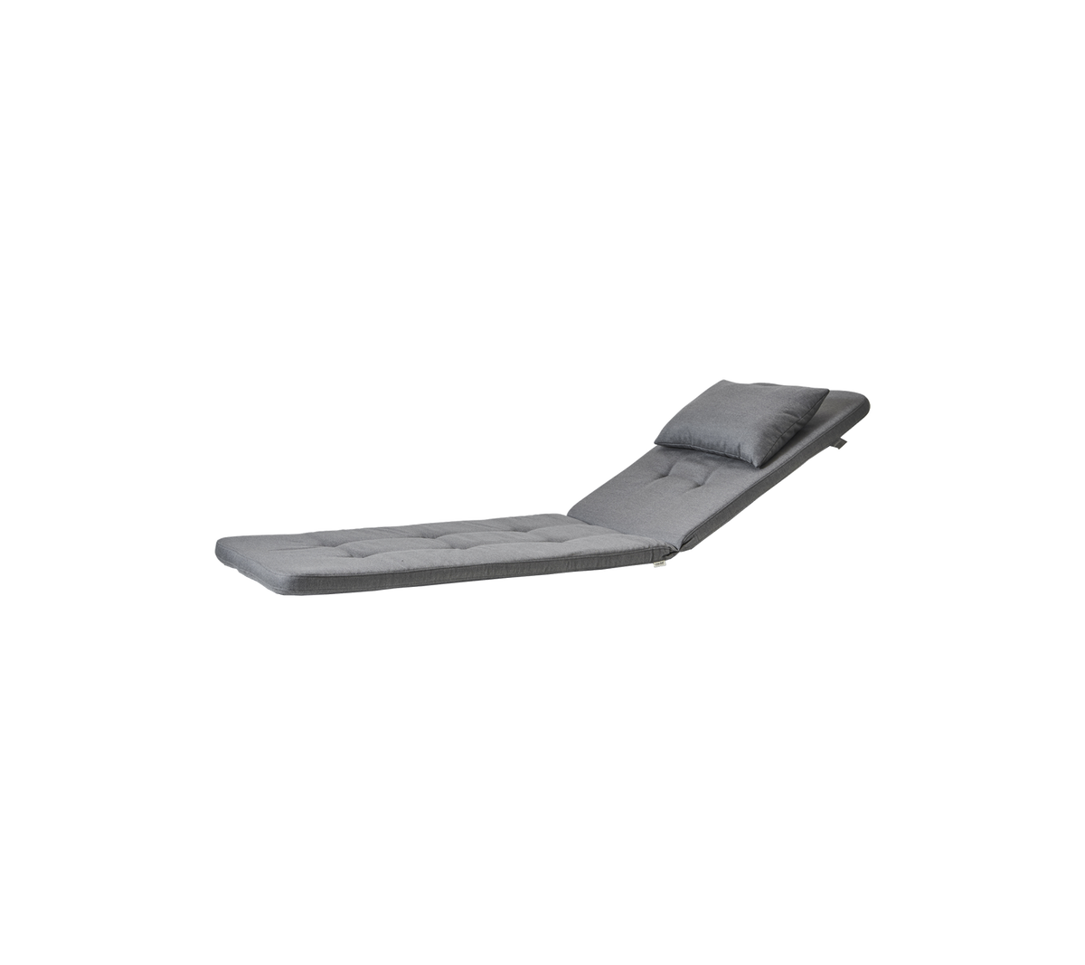 Stijlvolle verstelbare chaise longue in een moderne grijze stof, met tufted ontwerp en een comfortabele hoofdsteun. Perfect om te ontspannen.