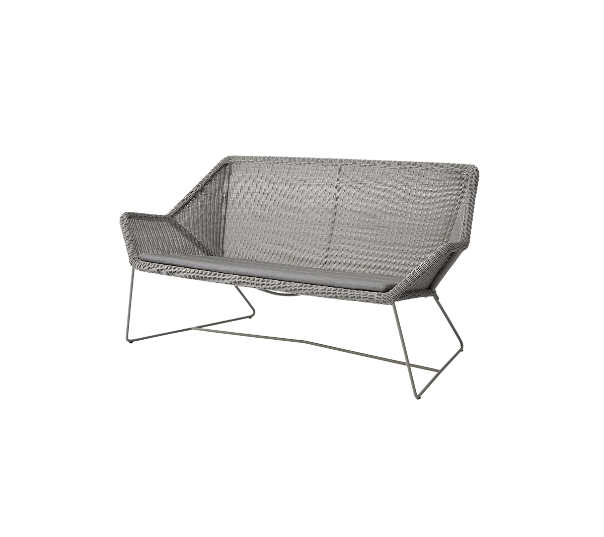 Stijlvolle tweezitsbank met een modern ontwerp met een geweven textuur en slanke metalen poten, perfect voor ontspanning en esthetische aantrekkingskracht.