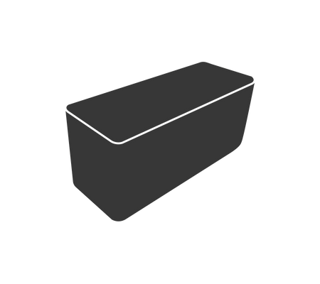 Grijze opbergdoos met een rechthoekige deksel en schuin aflopende zijkanten. Ideaal voor het organiseren van verschillende items.
