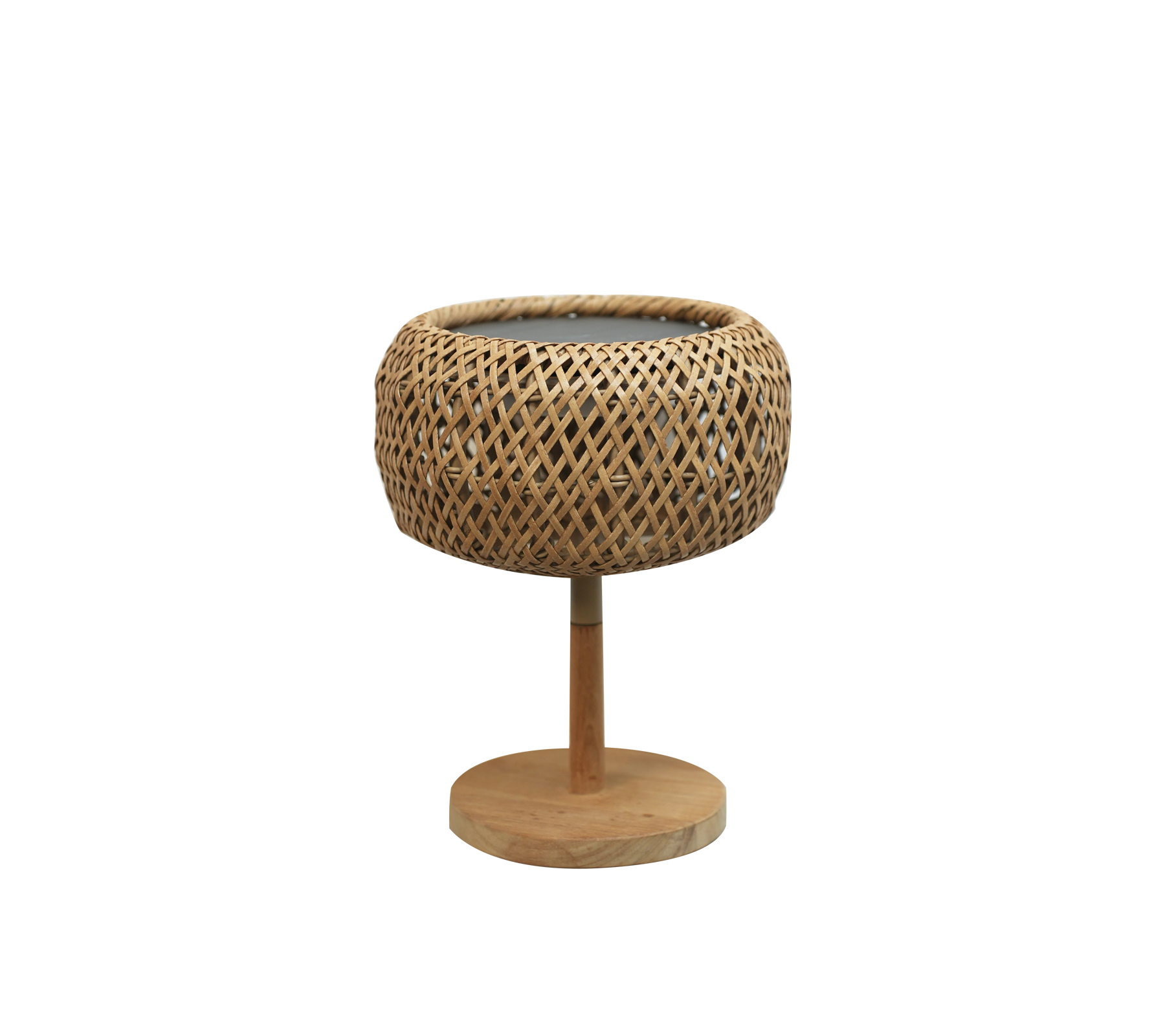 Moderne natuurlijke plantenpot met een geweven ontwerp en ronde basis.