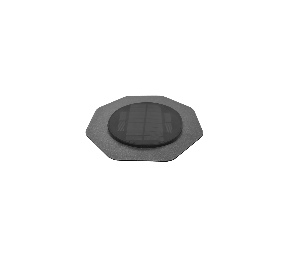 Octagonale op zonne-energie aangedreven LED-lamp met een strakke zwarte afwerking, ontworpen voor efficiënte buitenverlichting oplossingen.
