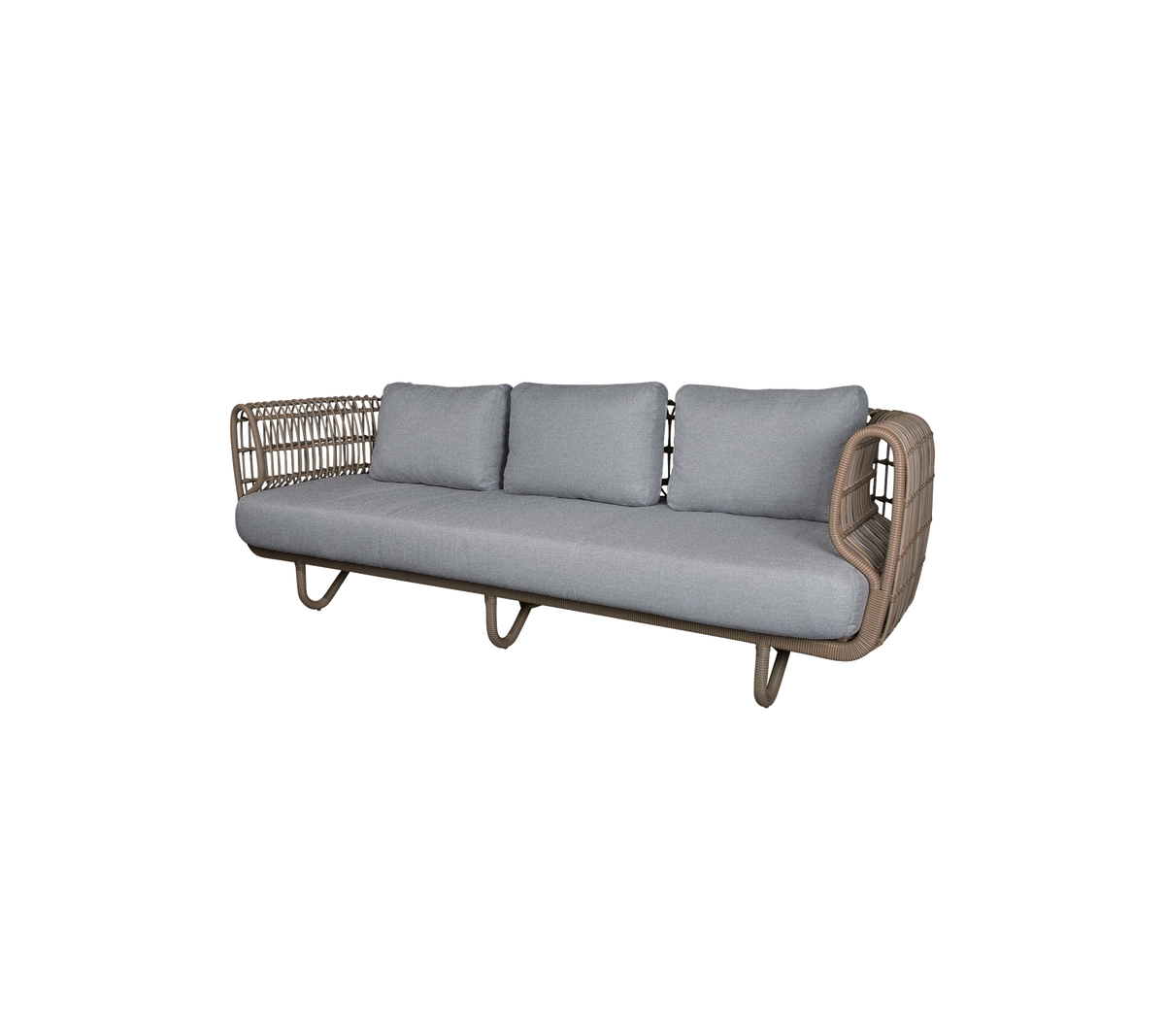 Moderne bank met grijze kussens in een stijlvol design.